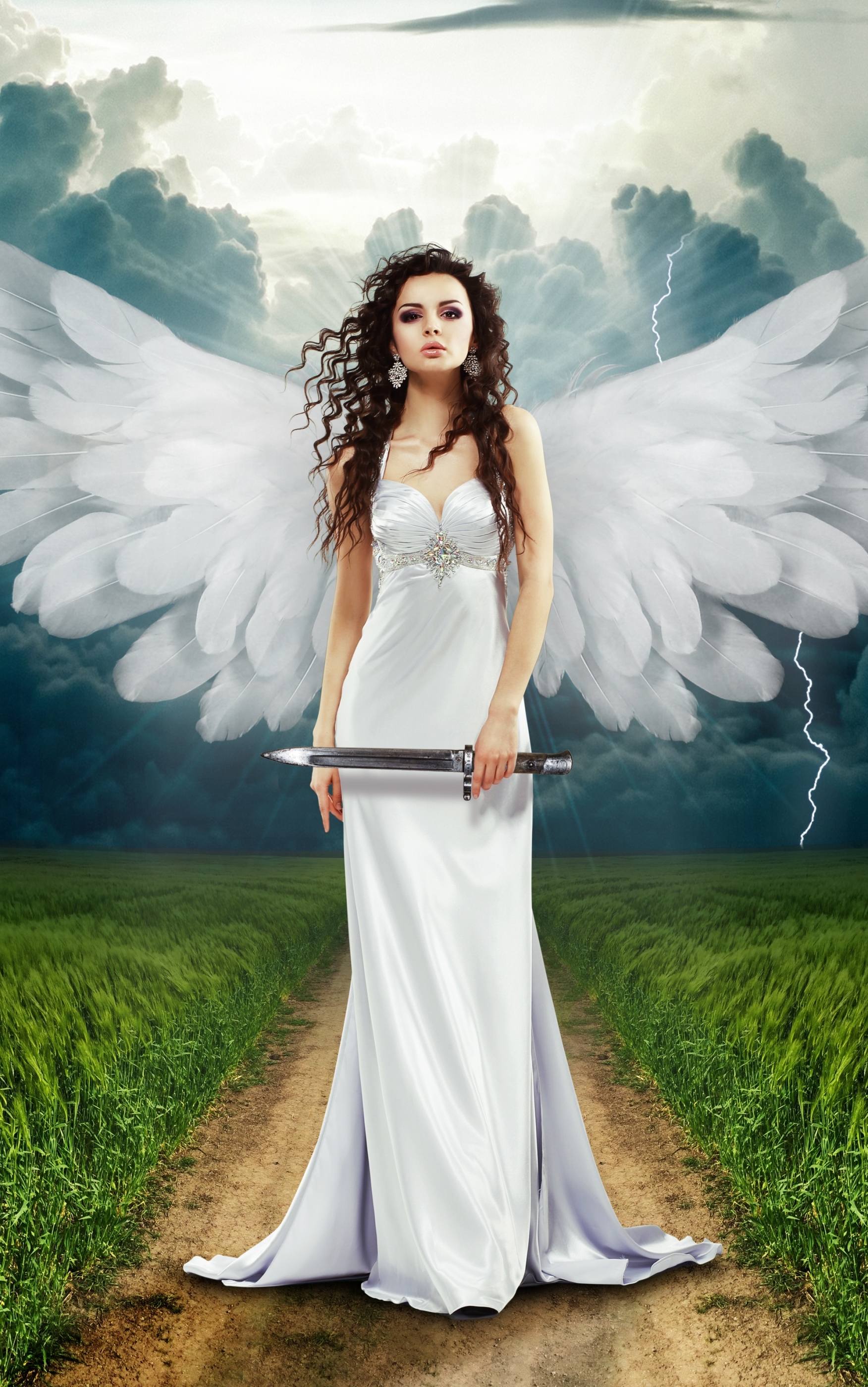 Download mobile wallpaper Fantasy, Wings, Angel, Long Hair for free.