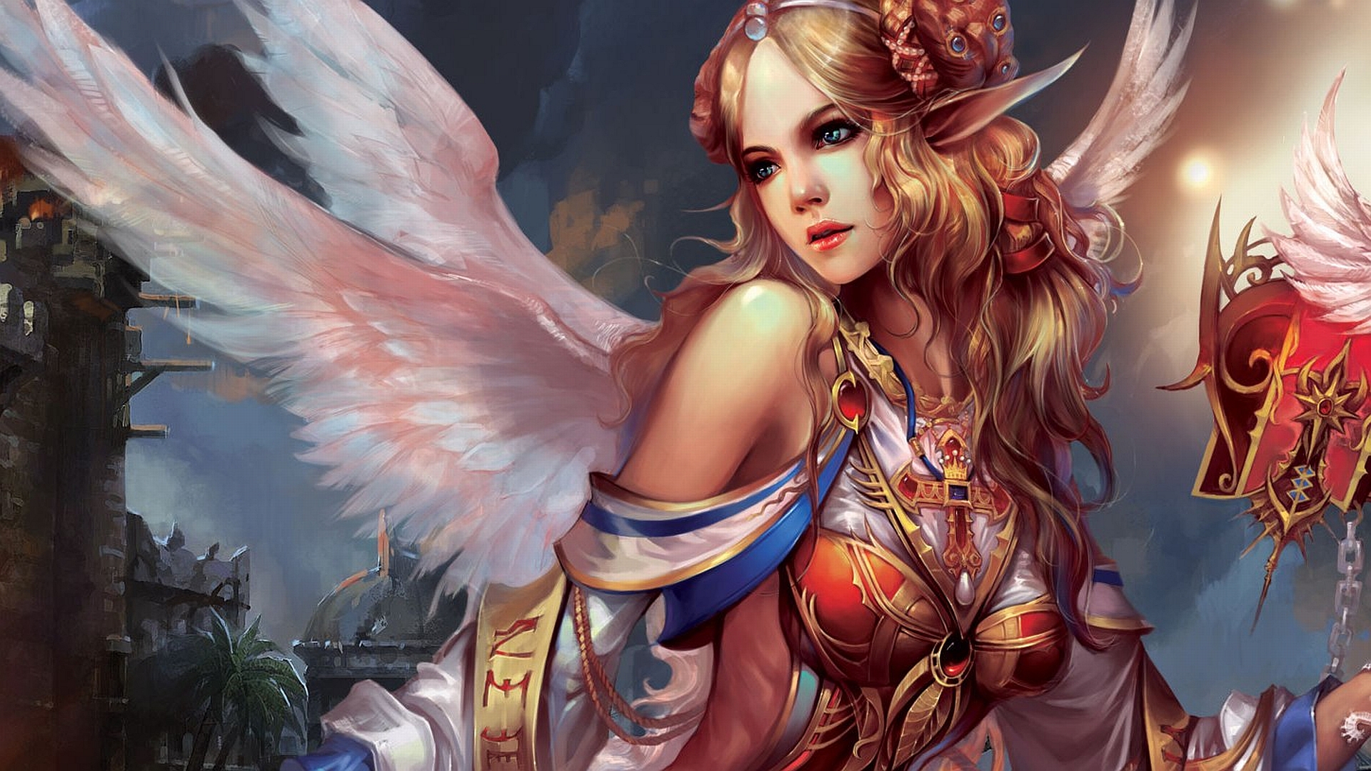 elf, video game, forsaken world, angel, blonde, fantasy, warrior, wings