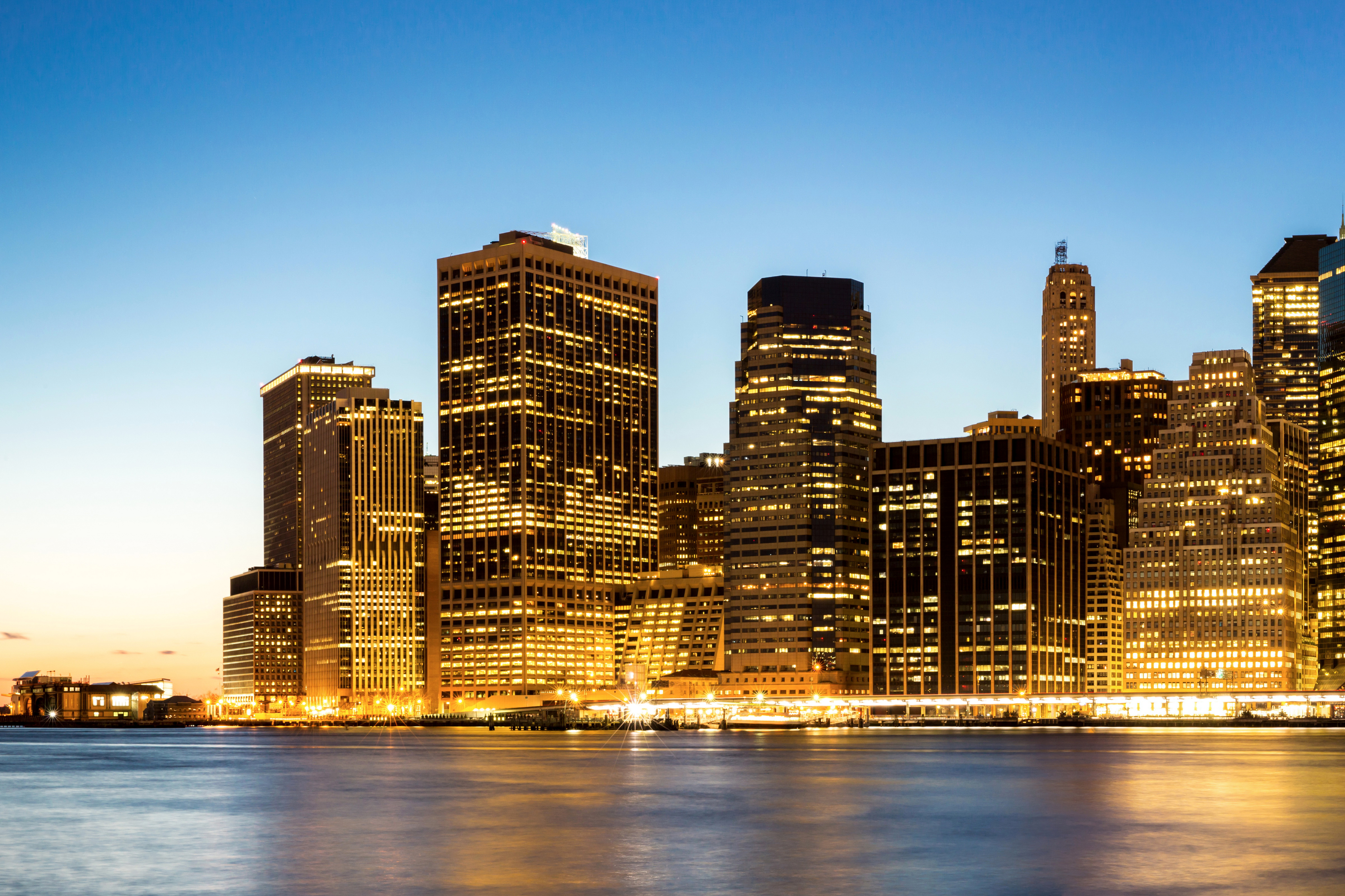 Free download wallpaper Cities, Night, Usa, City, Skyscraper, Building, Coast, Light, New York, Manhattan, Man Made on your PC desktop