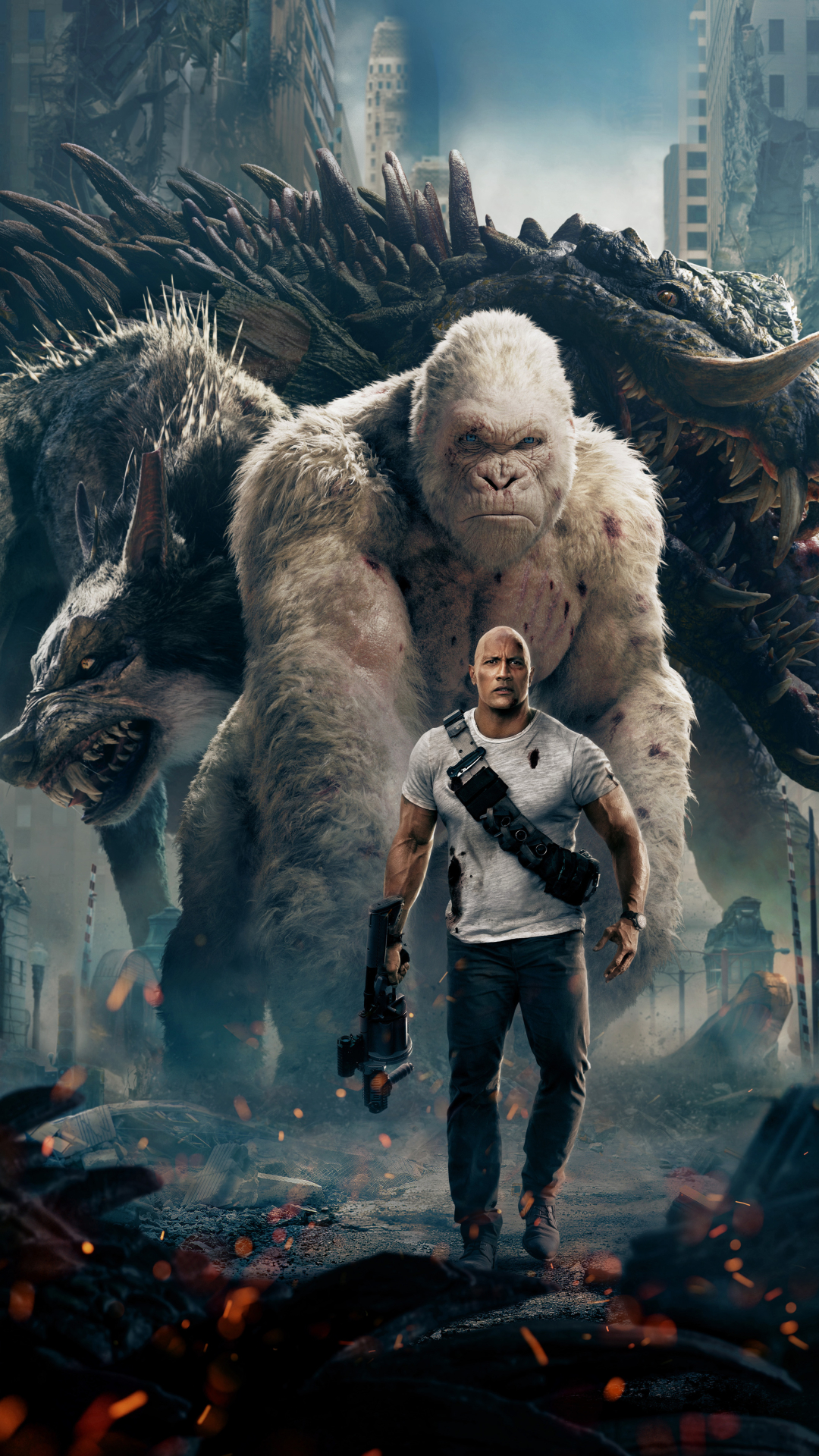 wolf, movie, rampage (2018), crocodile, gorilla, dwayne johnson, monster, rampage (movie)