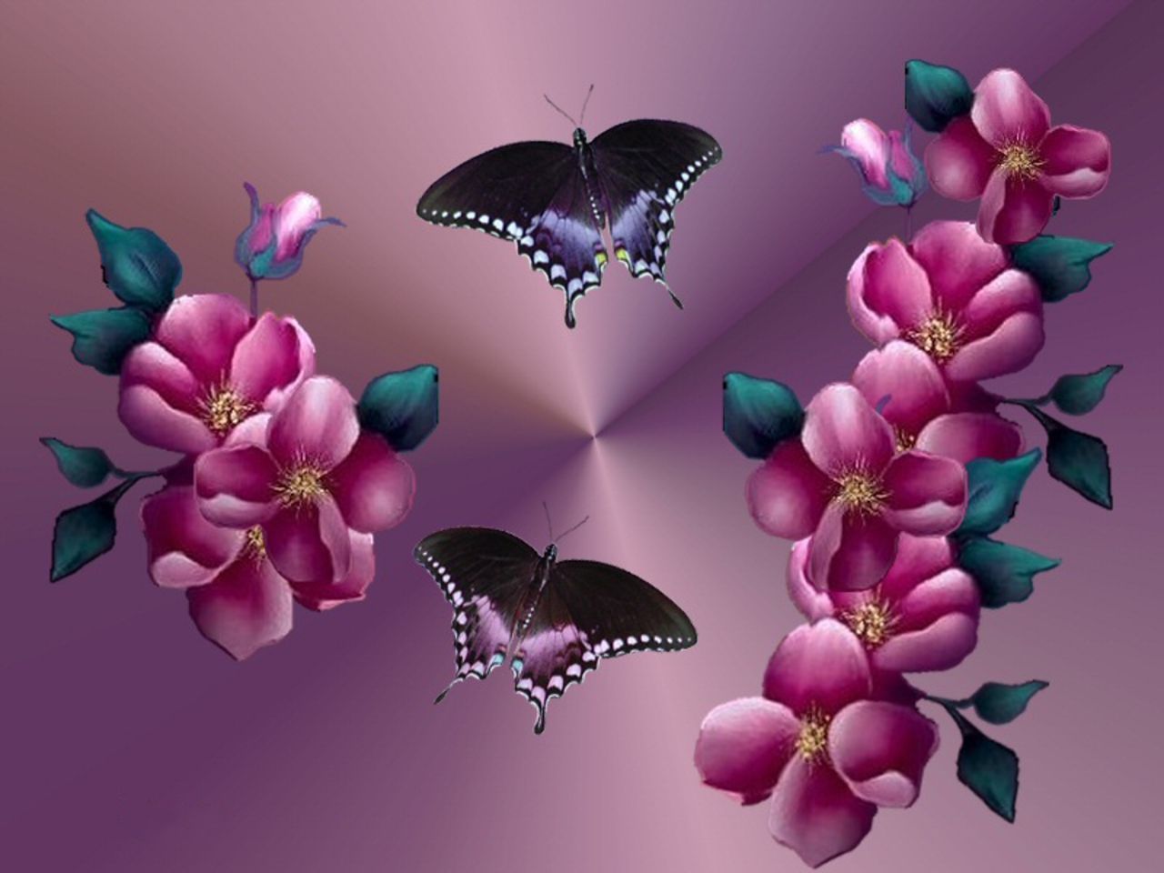 Скачать обои бесплатно Природа, Цветок, Бабочка, Художественные картинка на рабочий стол ПК