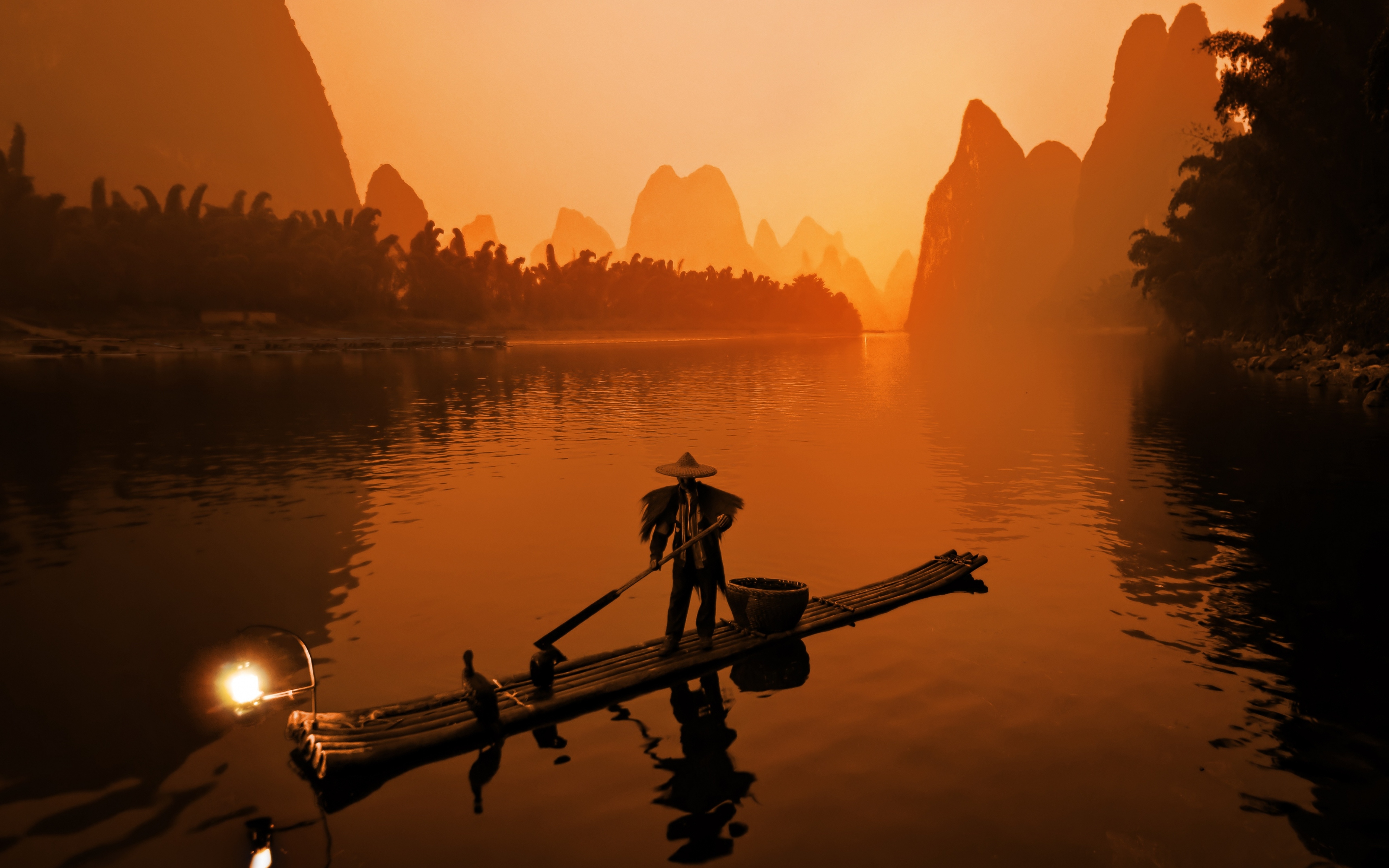 Laden Sie das Fluss, Gebirge, China, Fotografie, Sonnenuntergang, Nanling Gebirge, Guanxi Zhuang, Li Fluss-Bild kostenlos auf Ihren PC-Desktop herunter