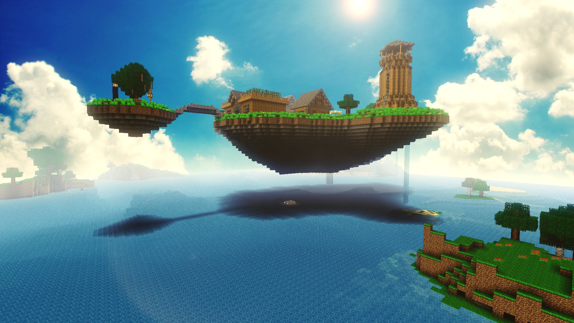 minecraft, video game, floating island, mojang