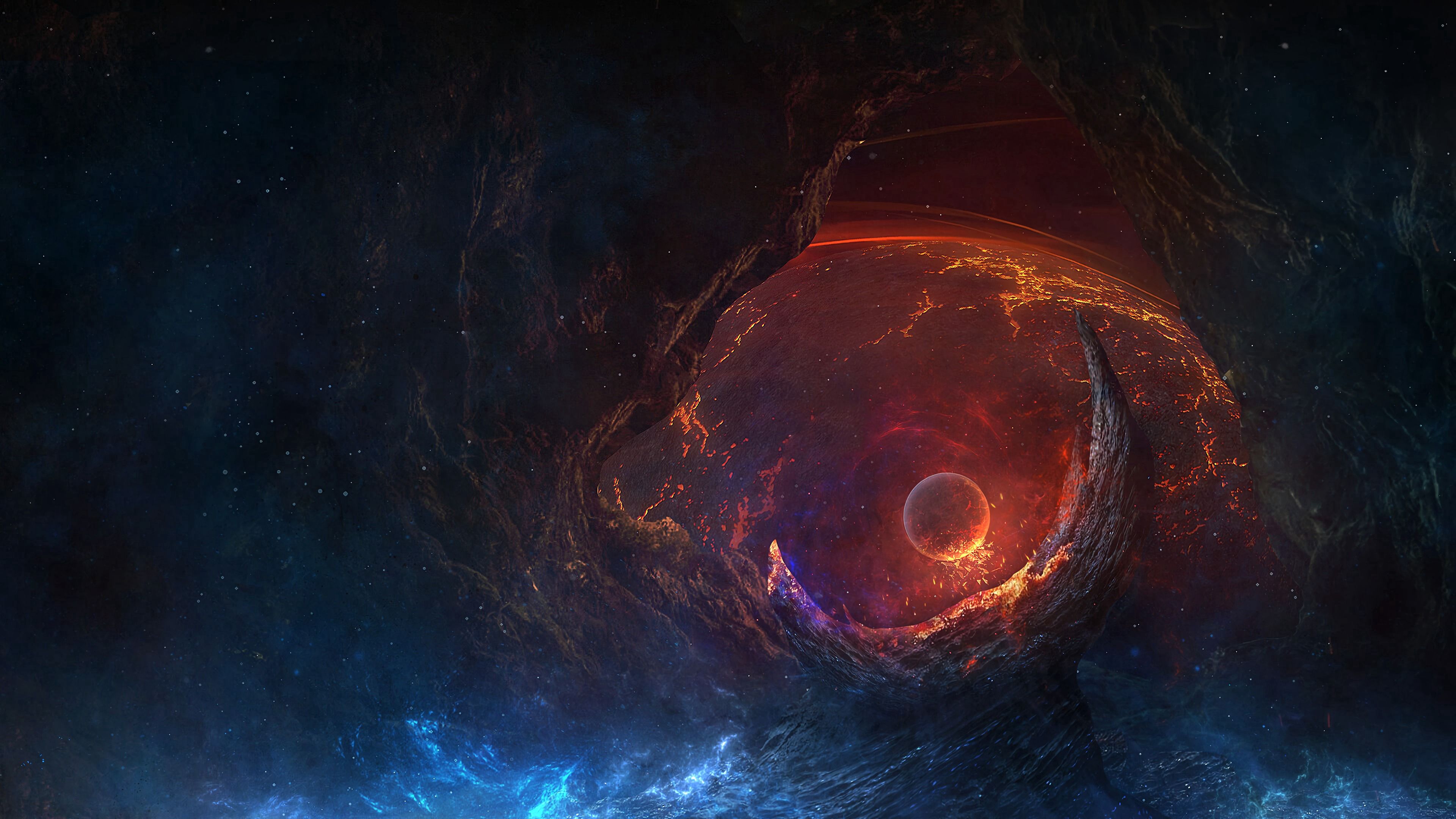 Free download wallpaper Glow, Cave, Universe, Smoke, Planet on your PC desktop