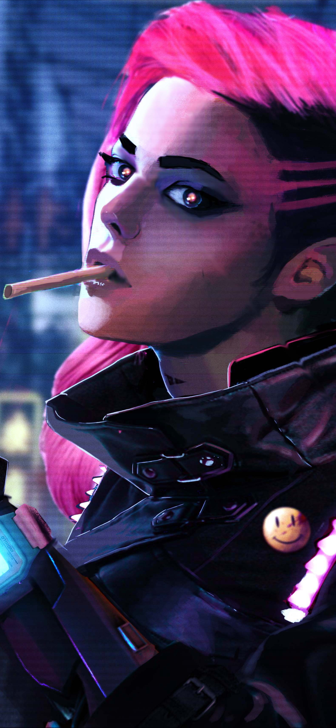 Download mobile wallpaper Cyberpunk, Sci Fi, Pink Hair, Woman Warrior for free.