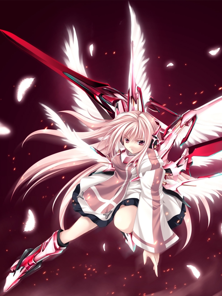 Download mobile wallpaper Anime, Wings, Angel, Sword, White Hair for free.