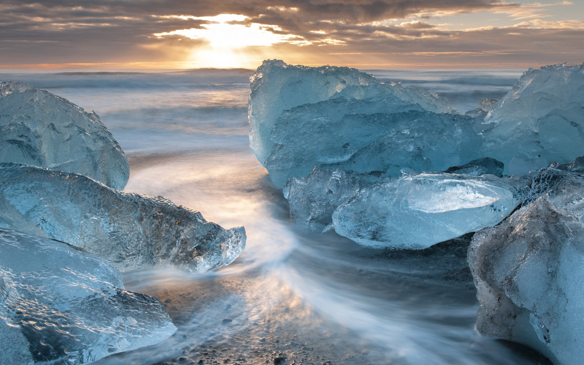 Free download wallpaper Sea, Landscape, Sunset, Ice on your PC desktop