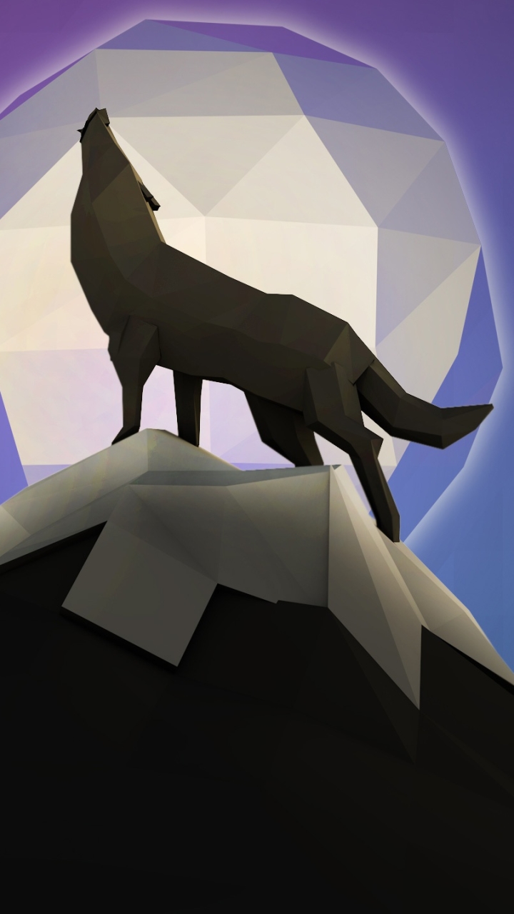 Download mobile wallpaper Abstract, Night, Moon, Wolf, Facets, Low Poly for free.