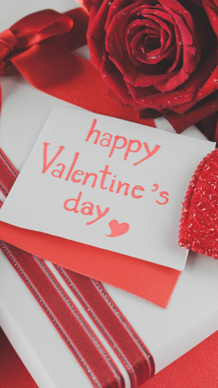 Handy-Wallpaper Feiertage, Valentinstag, Blume, Rose, Geschenk, Rote Rose, Herz, Fröhlichen Valentinstag kostenlos herunterladen.
