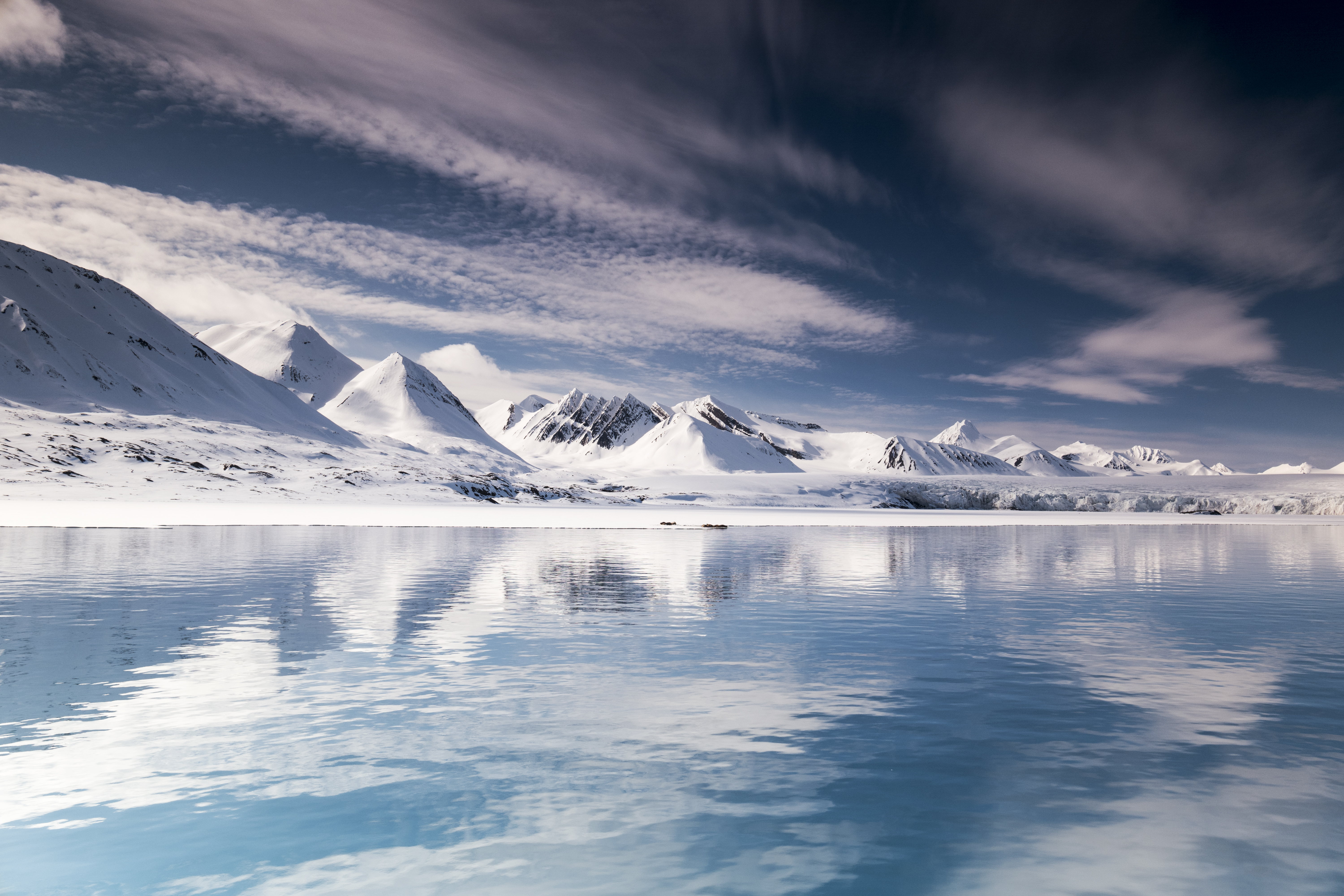 svalbard, spitsbergen, iceberg, nature, mountains, snow, lake