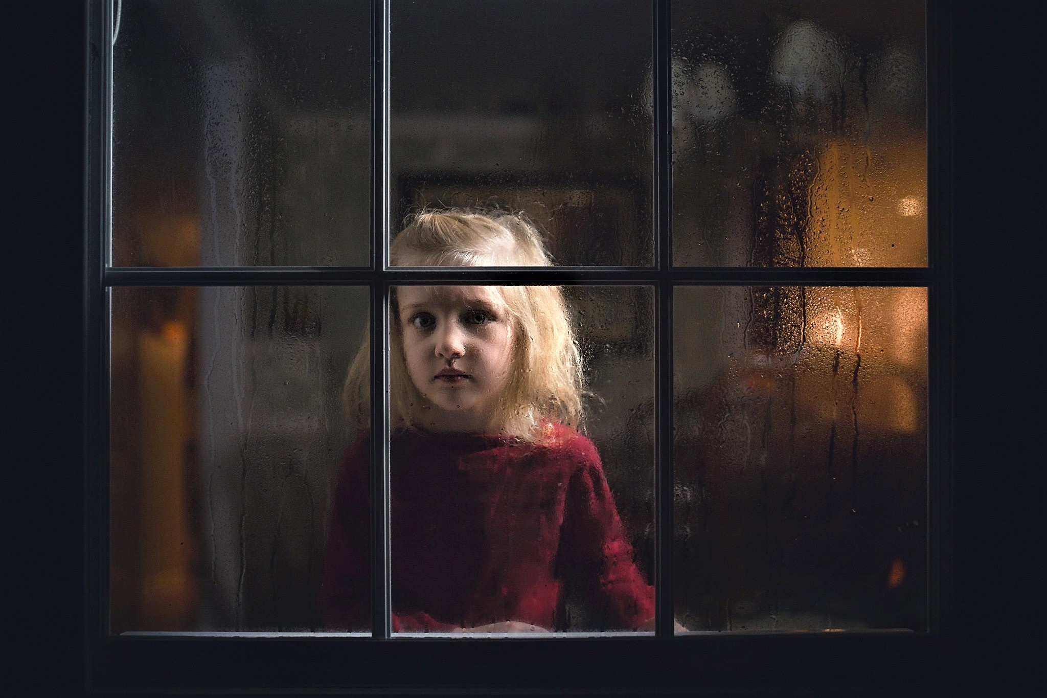 Download mobile wallpaper Rain, Window, Child, Cute, Photography, Little Girl for free.