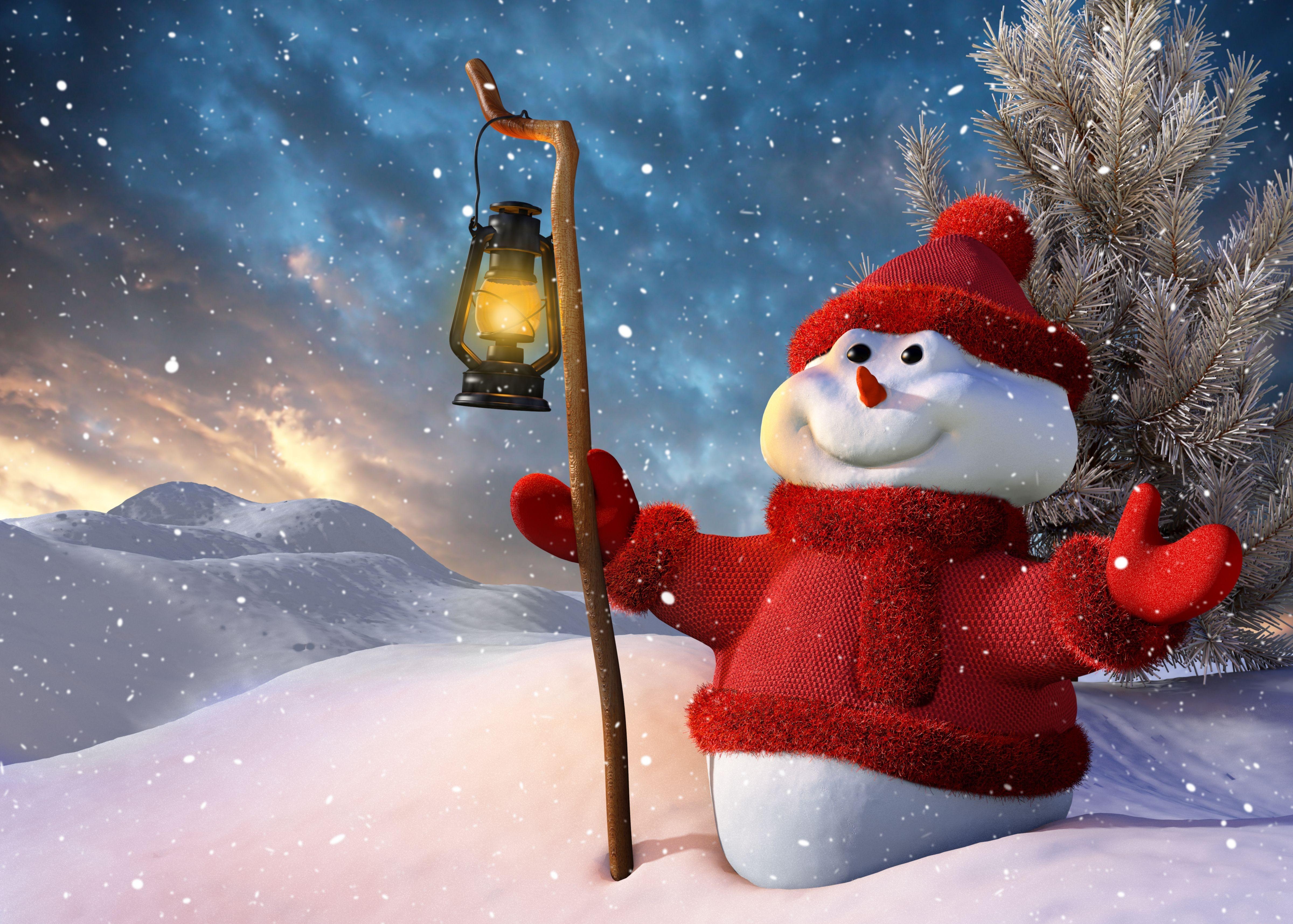 Laden Sie das Neues Jahr, Lächeln, Lampe, Laterne, Neujahr, Schneemann, Feiertage, Schnee, Weihnachtsbaum, Weihnachten-Bild kostenlos auf Ihren PC-Desktop herunter
