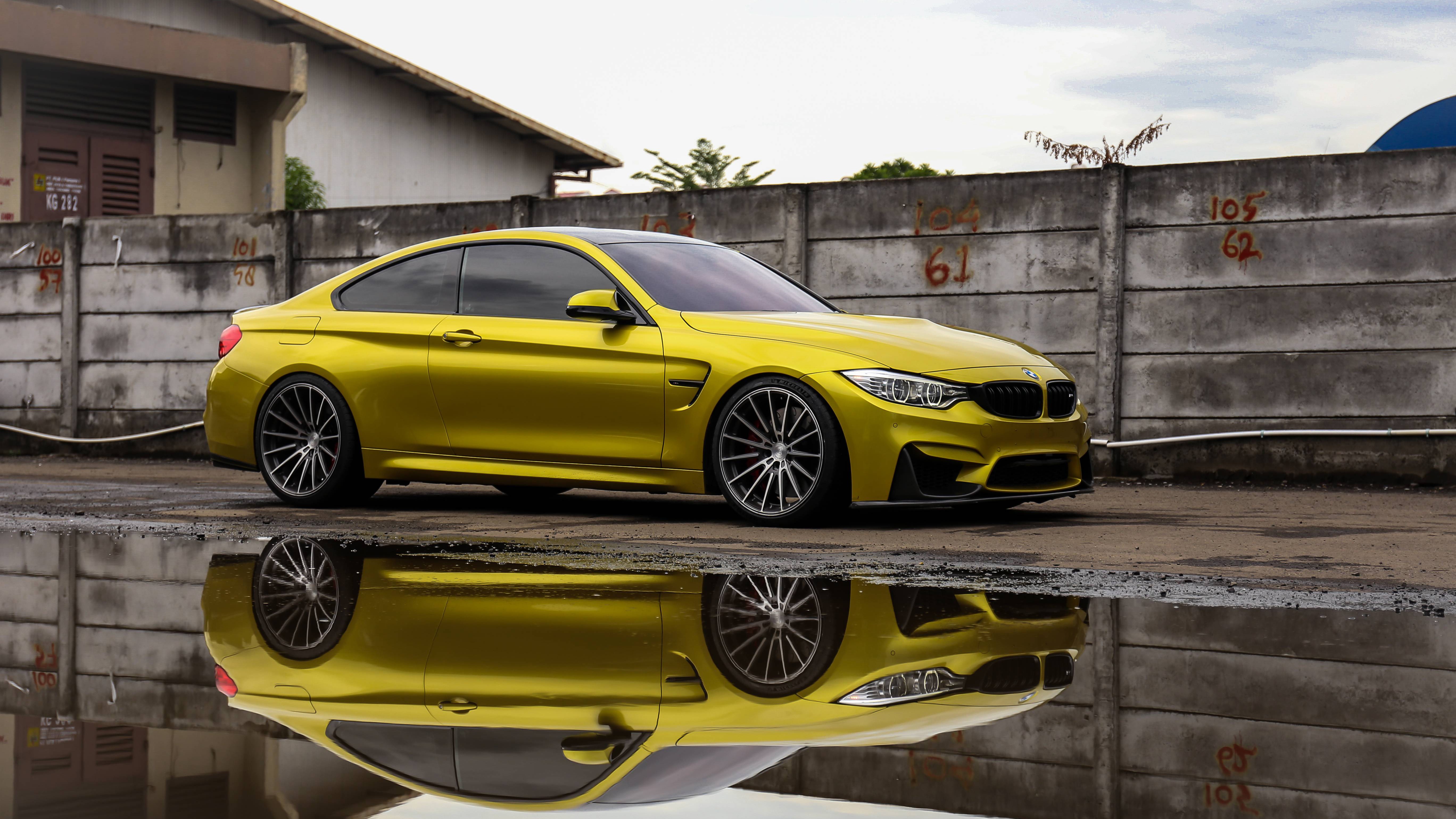 Download mobile wallpaper Bmw, Reflection, Car, Bmw M5, Vehicles, Yellow Car for free.