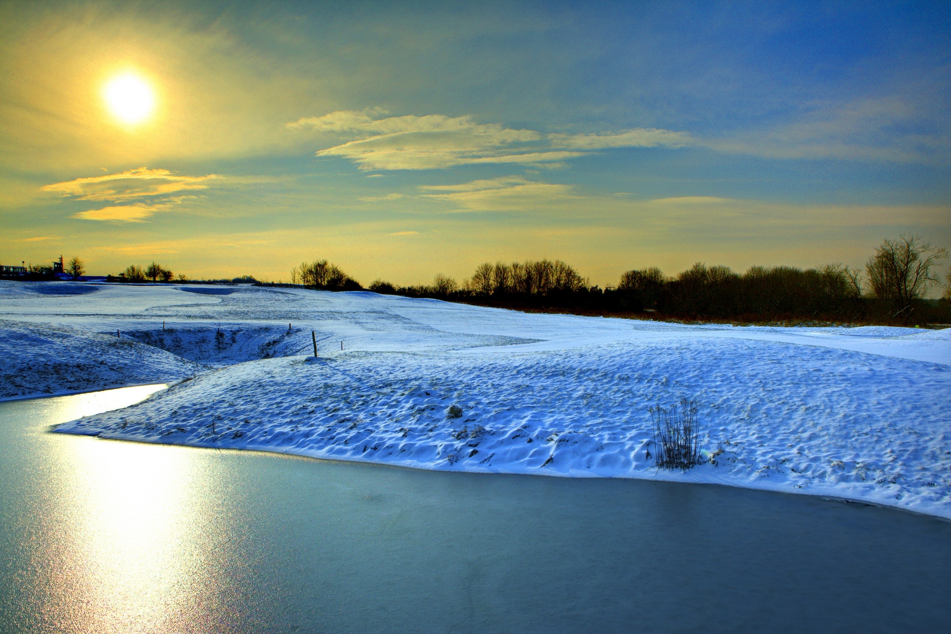 Free download wallpaper Winter, Nature, Sun, Snow, Lake, Shine, Light, Ediger Eller, Germany on your PC desktop