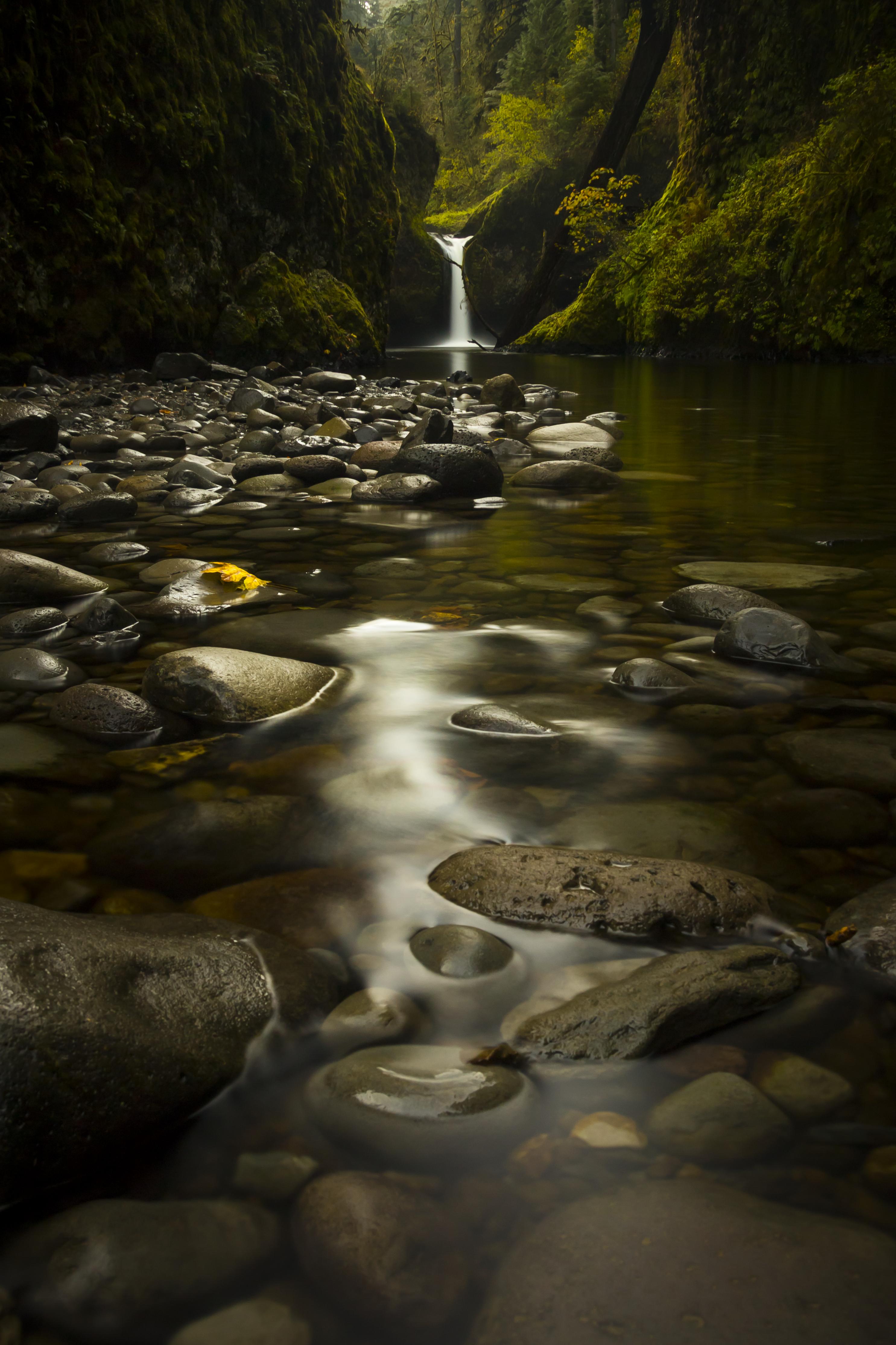 stones, moss, nature, water, waterfall cellphone