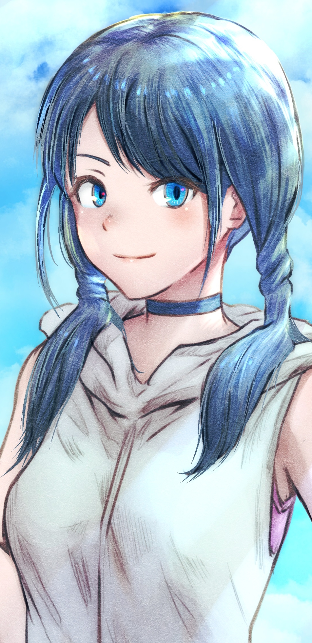 Handy-Wallpaper Blaue Augen, Blaue Haare, Animes, Weathering With You Das Mädchen Das Die Sonne Berührte, Hina Amano kostenlos herunterladen.