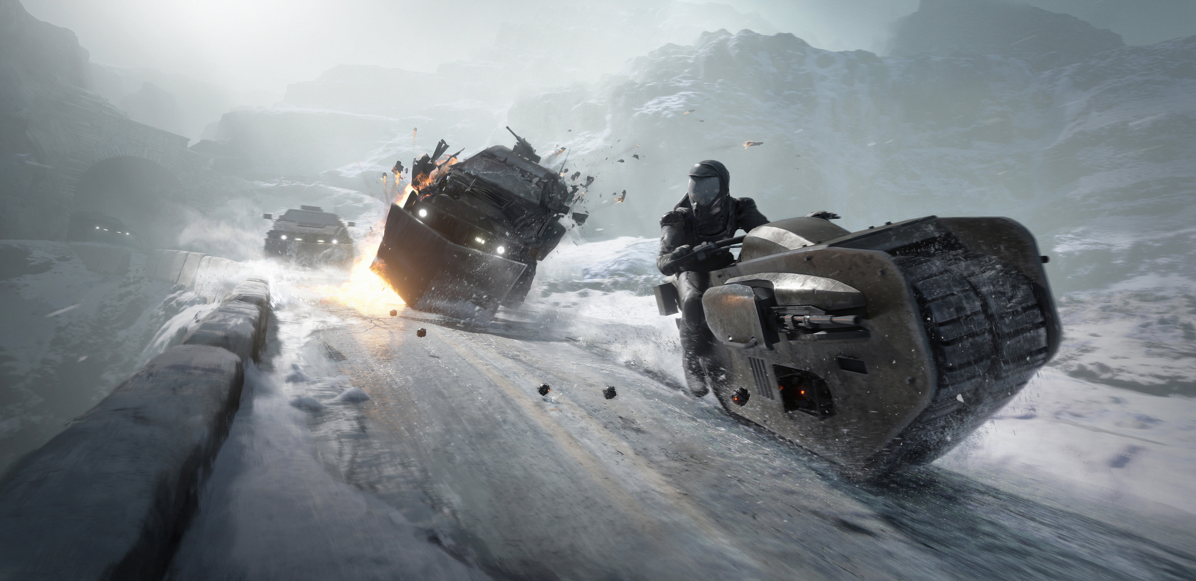 Free download wallpaper Winter, Snow, Road, Sci Fi, Futuristic, Vehicle on your PC desktop