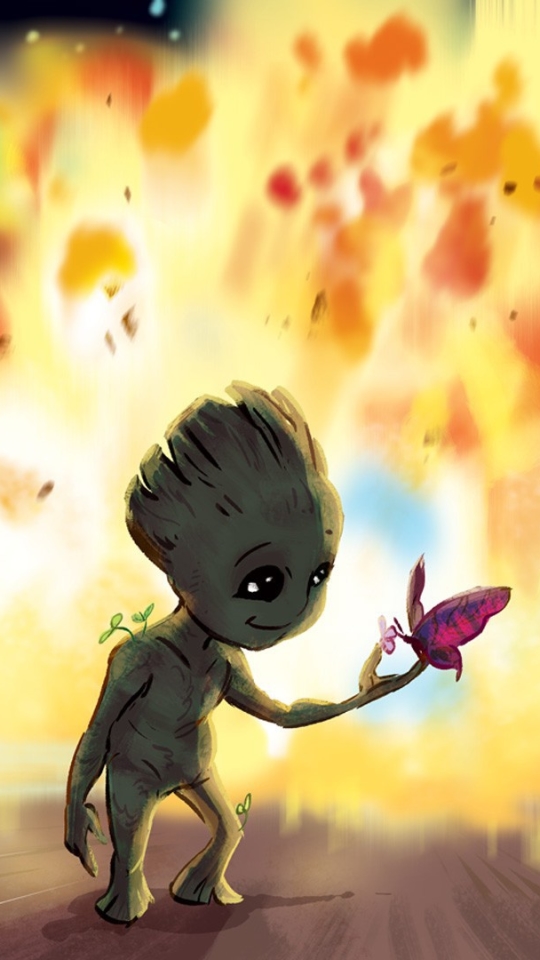 Download mobile wallpaper Butterfly, Movie, Groot, Guardians Of The Galaxy Vol 2, Baby Groot for free.