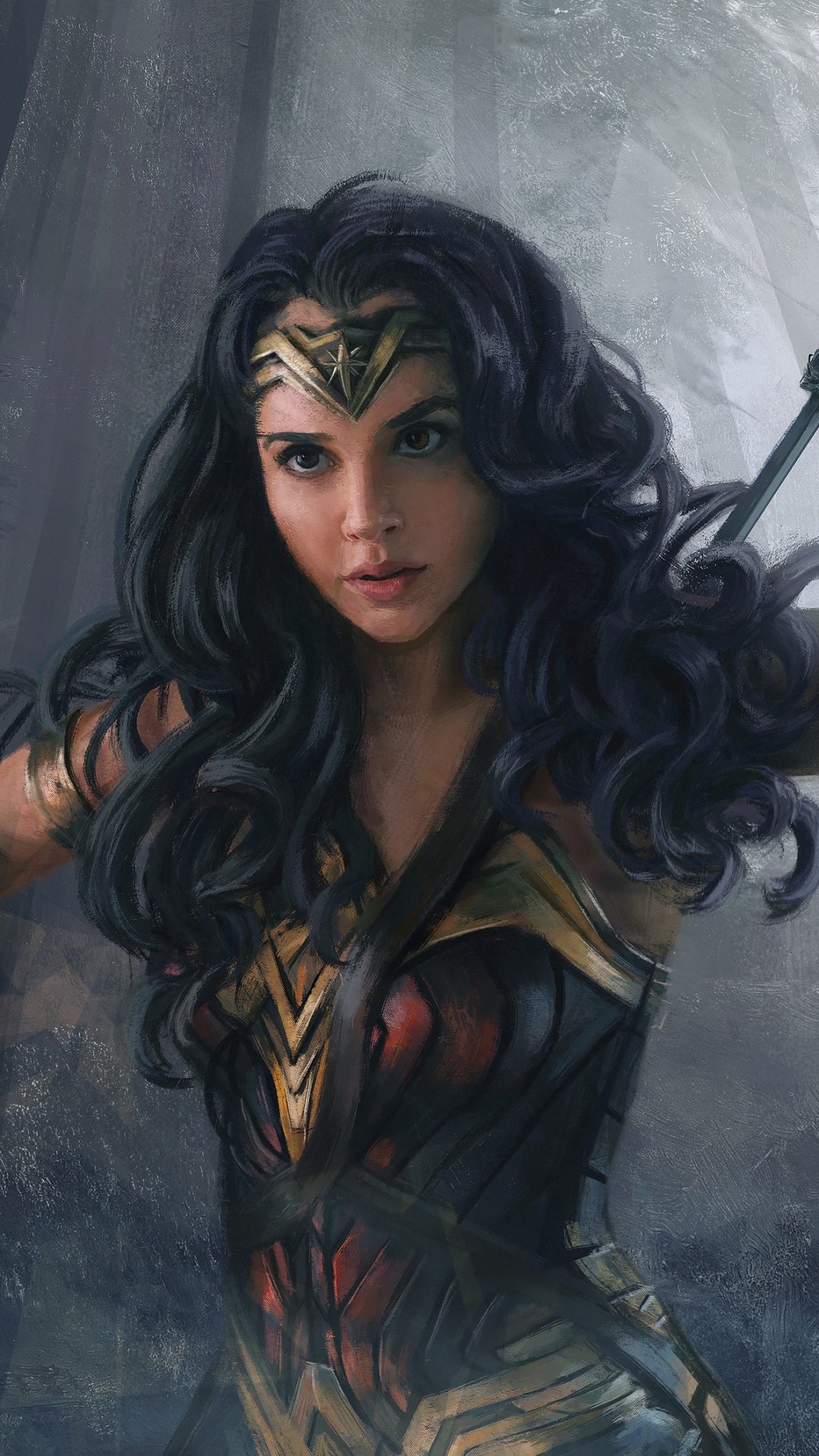 Download mobile wallpaper Shield, Movie, Black Hair, Woman Warrior, Wonder Woman, Gal Gadot for free.