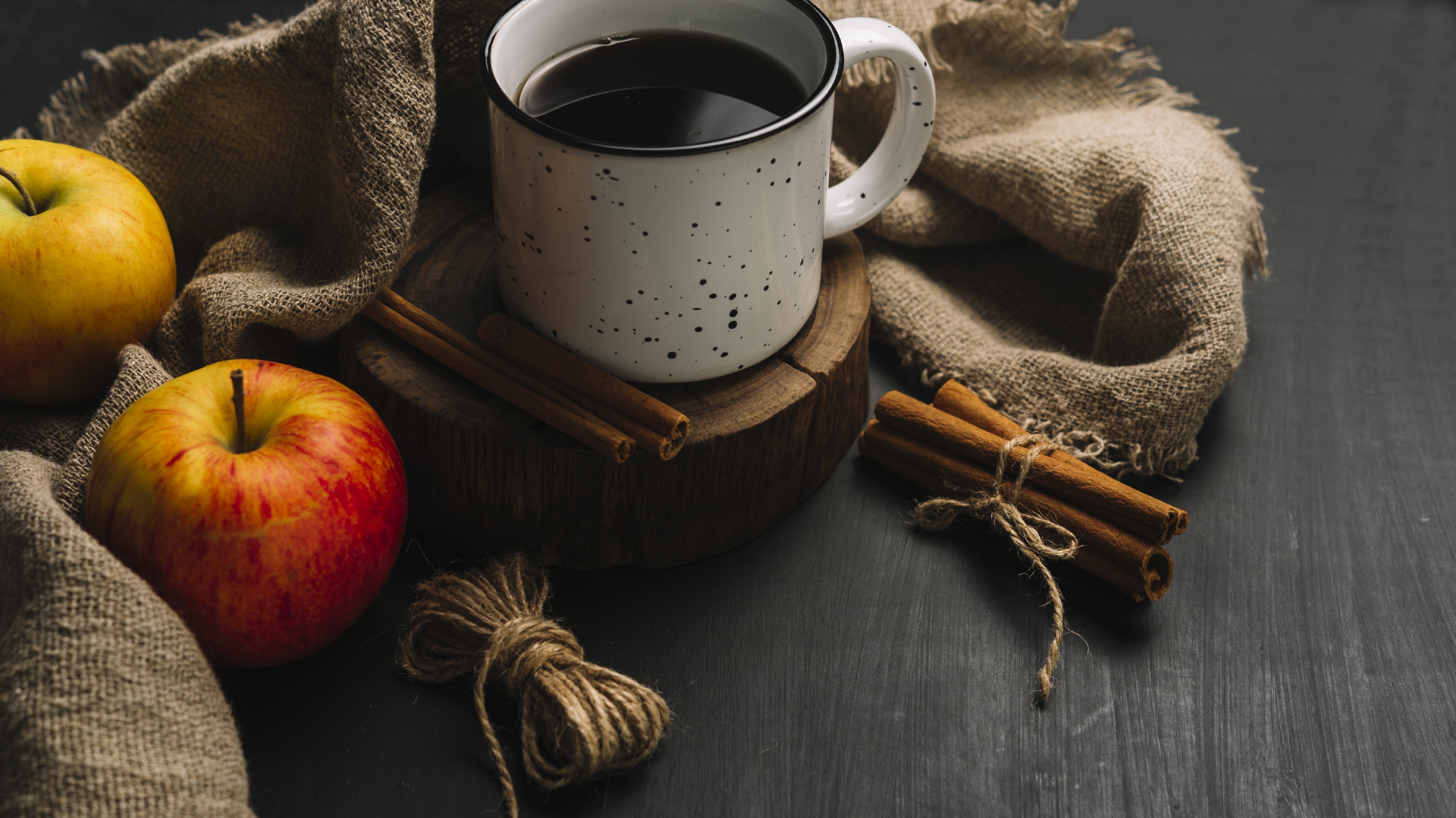 Download mobile wallpaper Food, Apple, Coffee, Still Life, Cinnamon for free.