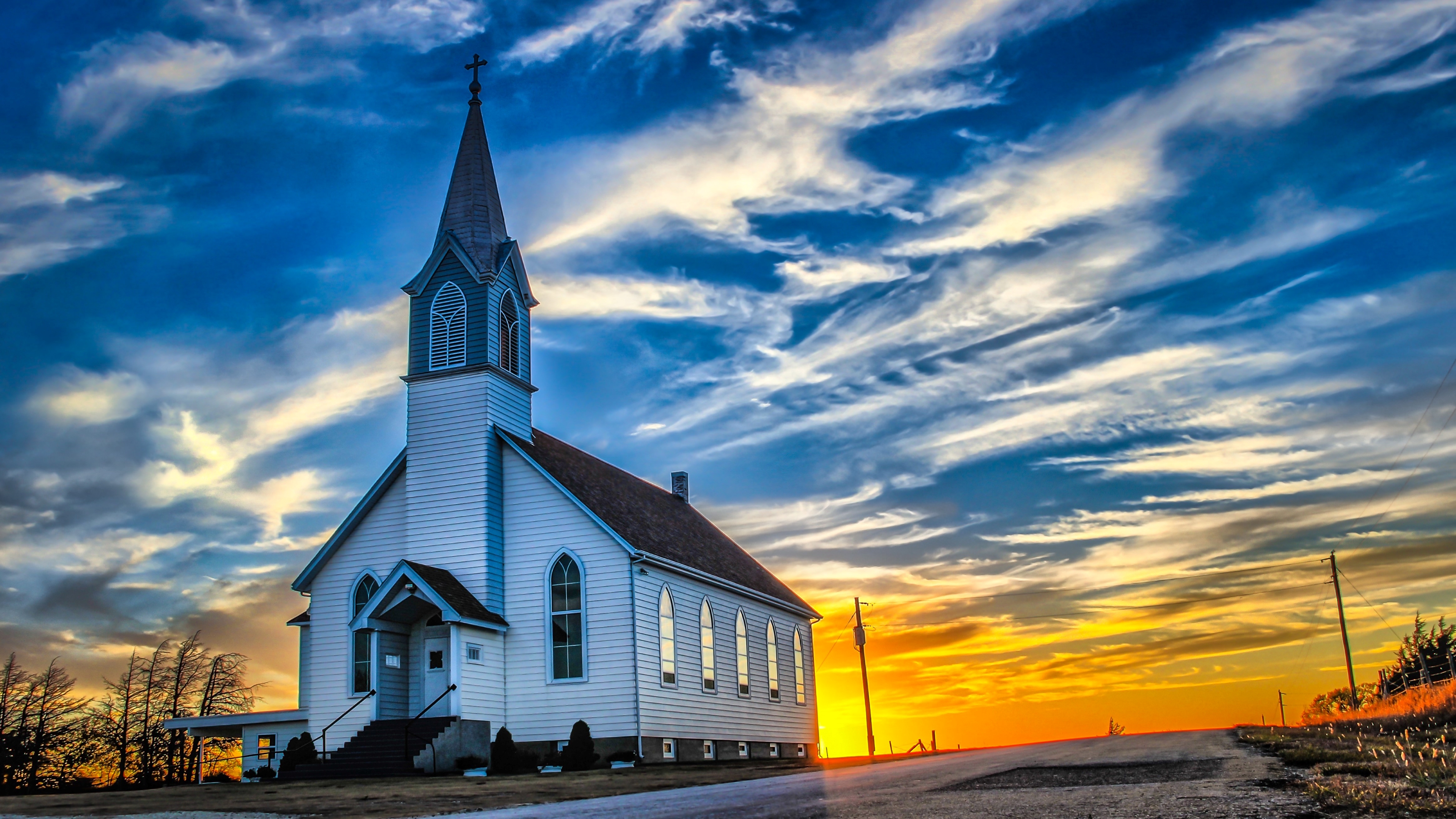 Download mobile wallpaper Sunset, Church, Churches, Religious for free.