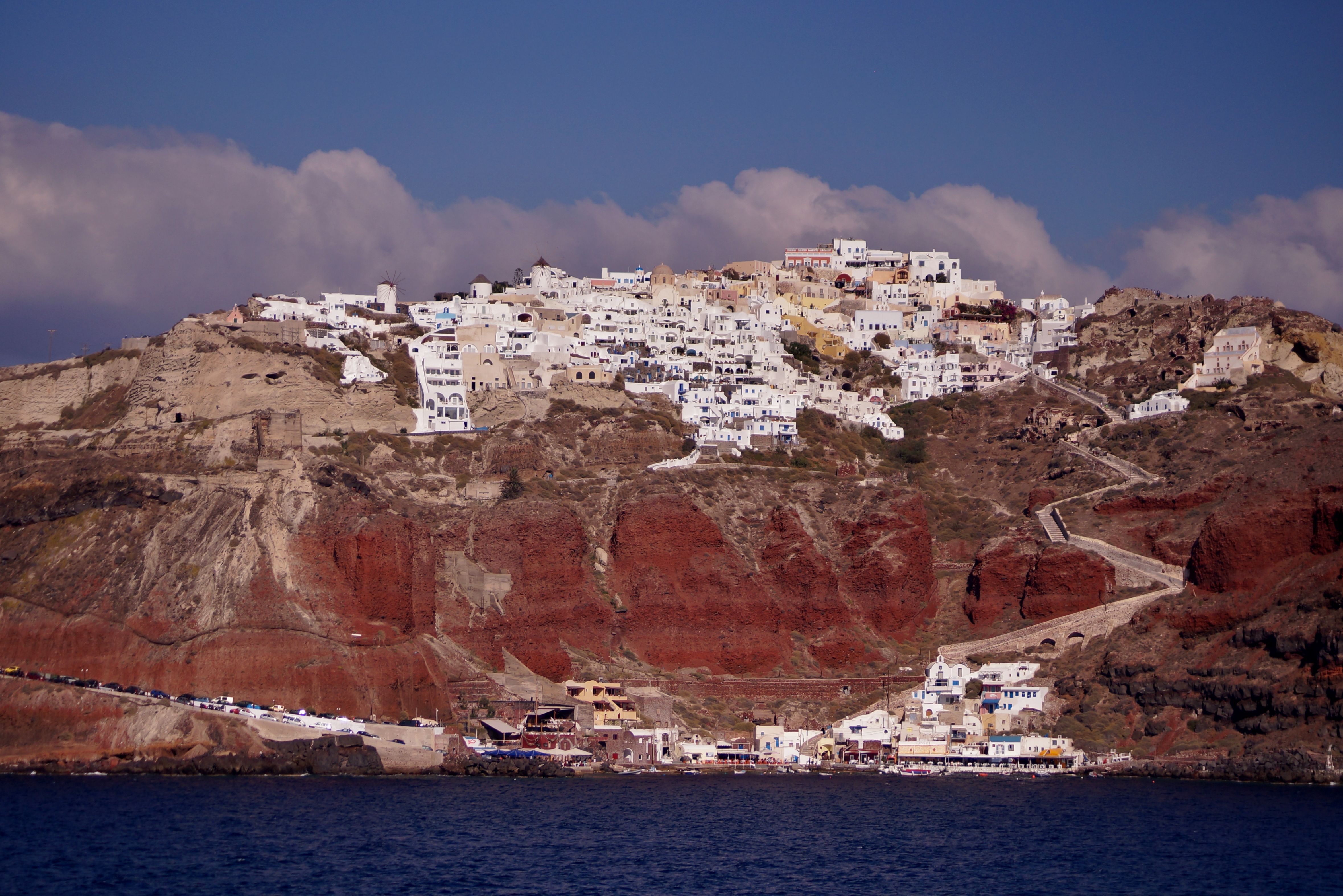 Download mobile wallpaper Landscape, Island, Greece, Santorini, Man Made, Towns for free.