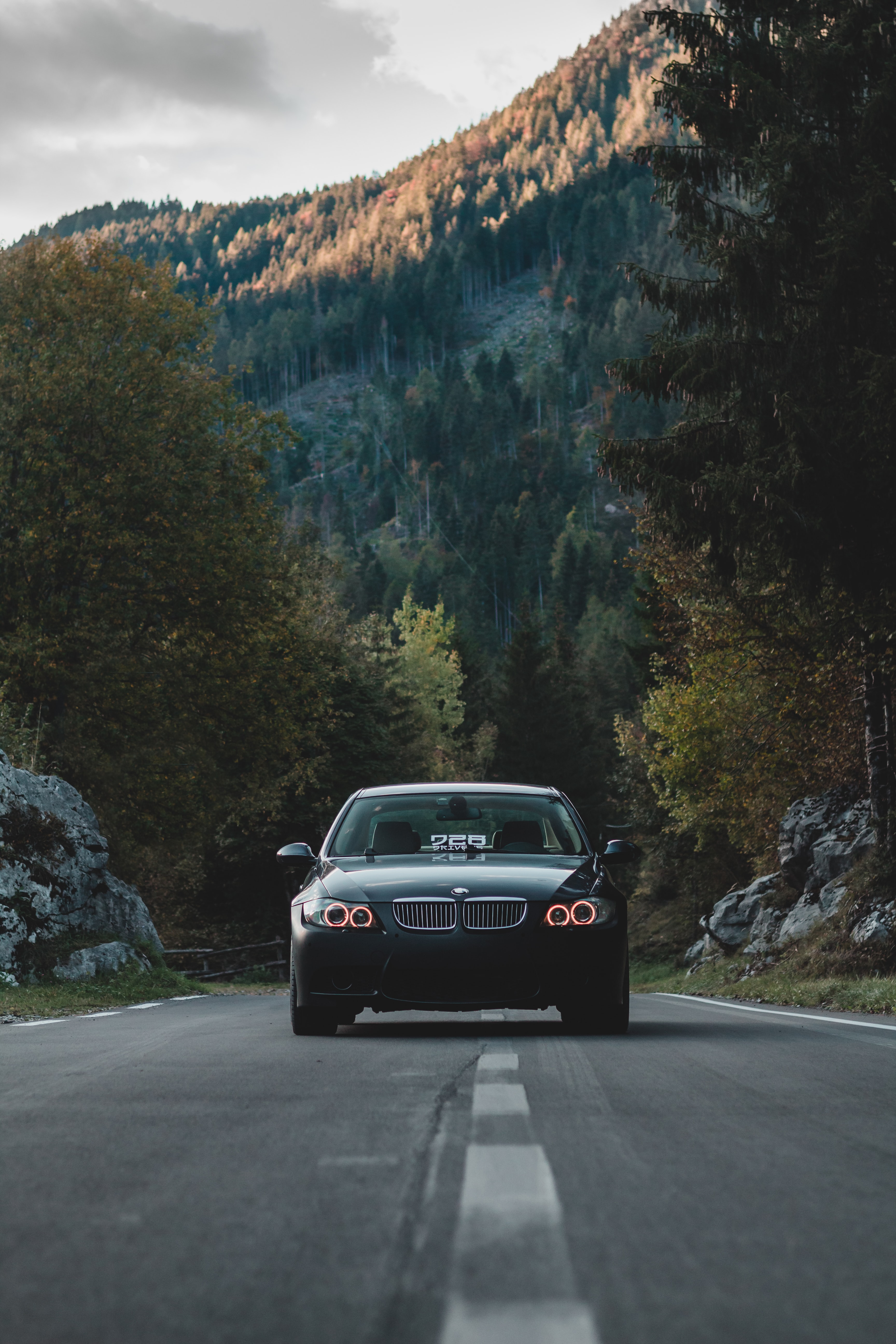 Free download wallpaper Trees, Cars, Road, Front View, Forest, Car on your PC desktop