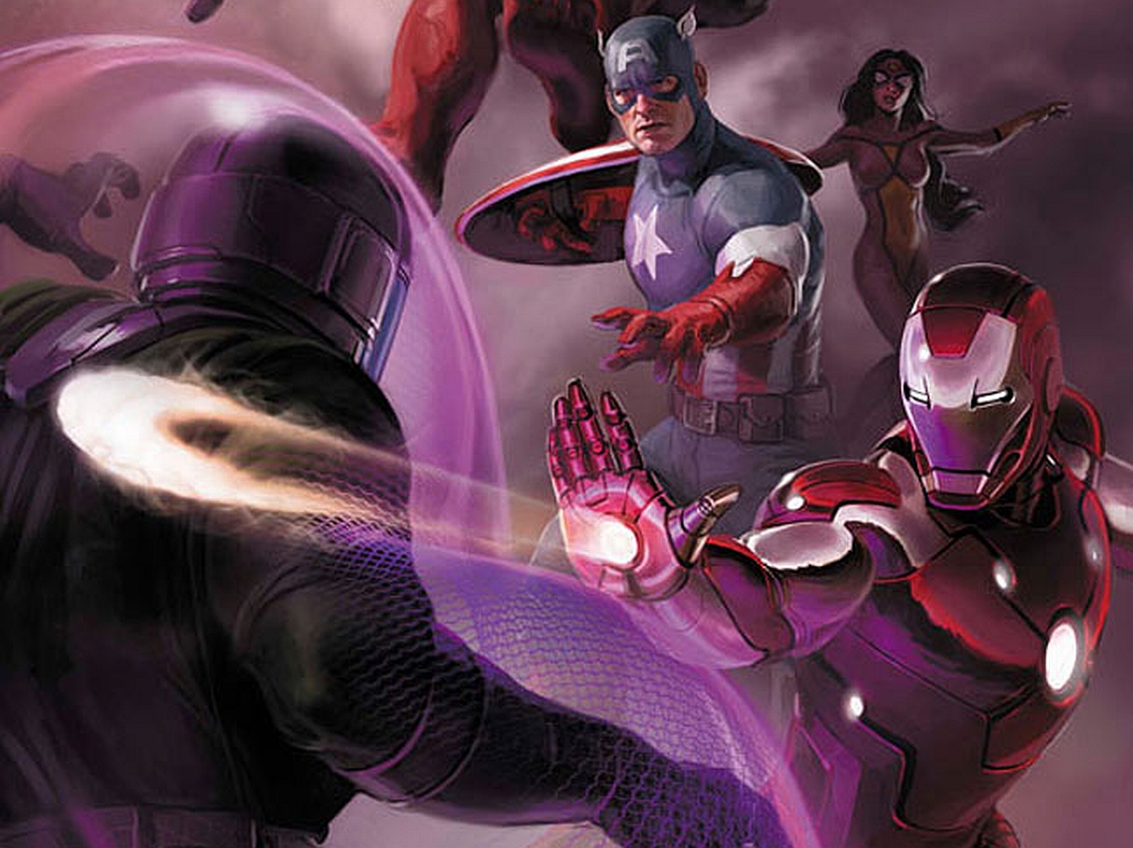 Baixar papel de parede para celular de Homem De Ferro, Capitão América, Os Vingadores, História Em Quadrinhos, Mulher Aranha gratuito.