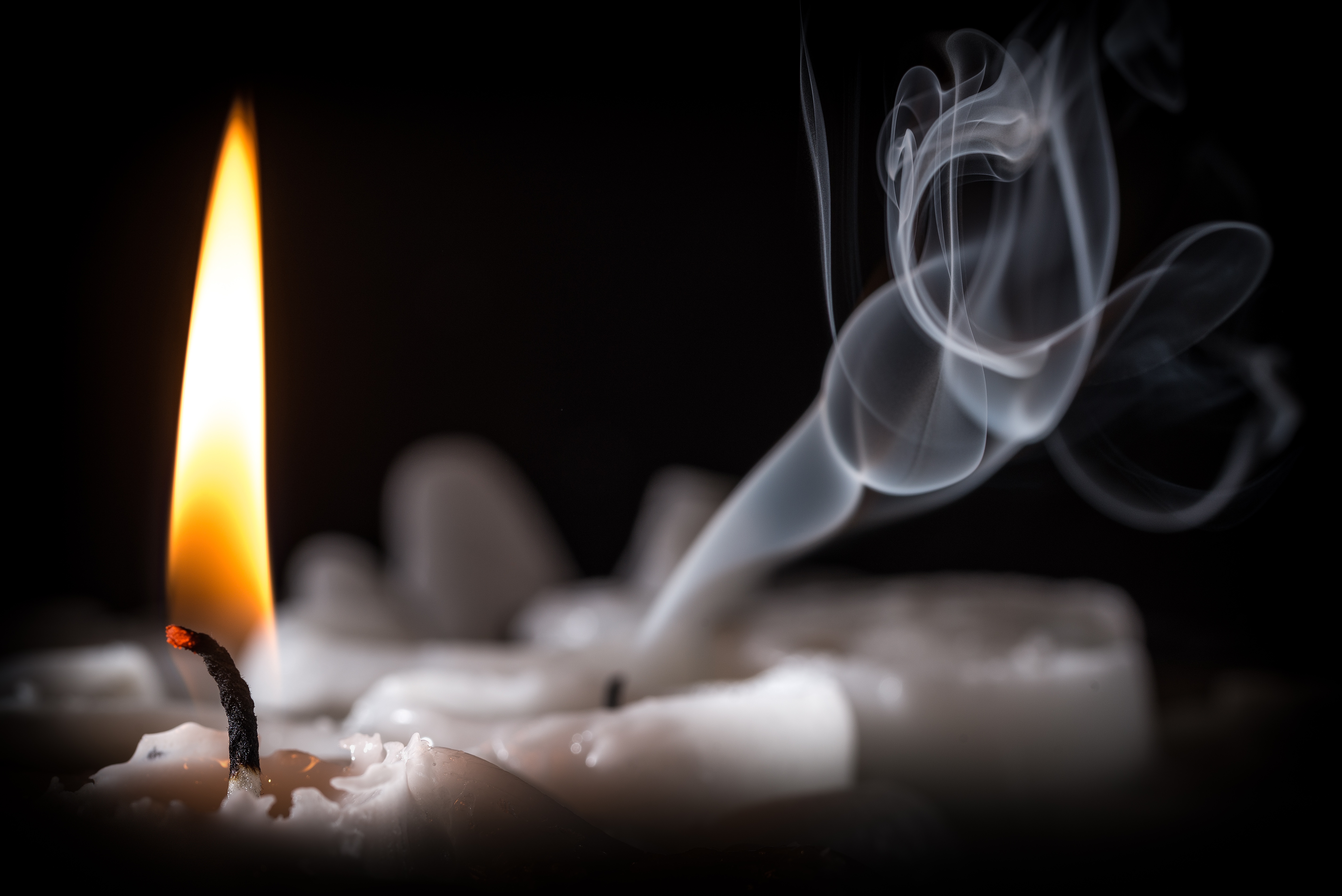 Download mobile wallpaper Smoke, Flame, Close Up, Candle, Photography for free.