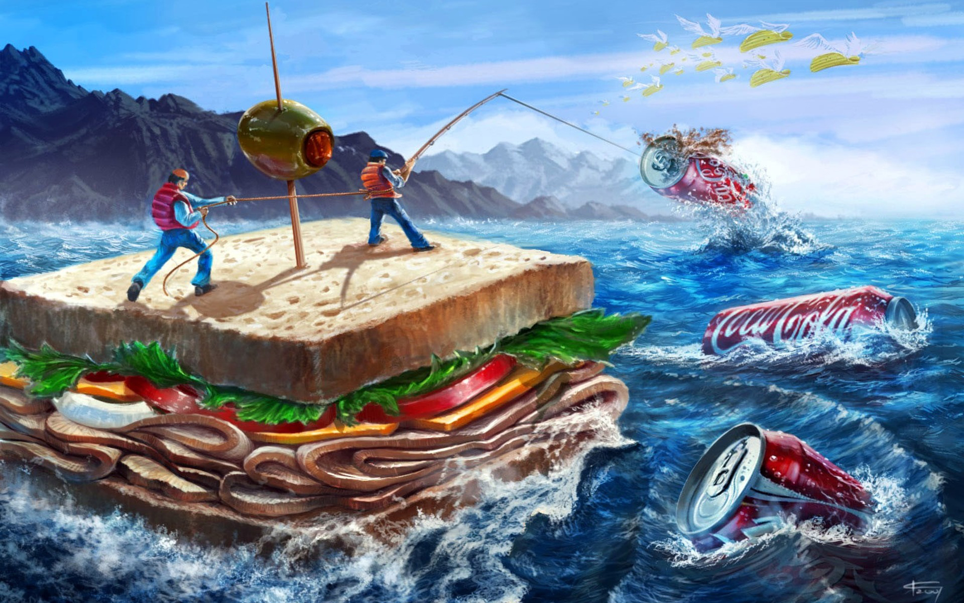 1080892 скачать обои сэндвич, еда, продукты, кока кола, ловит рыбу, посланник ада, обед - заставки и картинки бесплатно