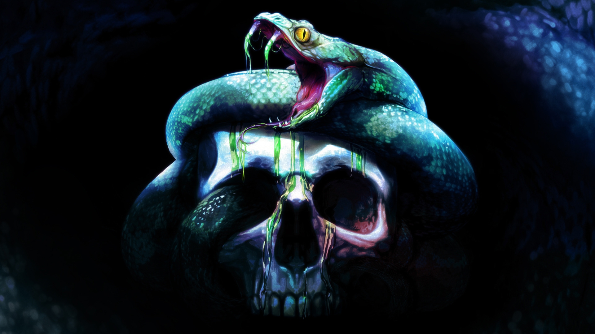 Download mobile wallpaper Dark, Snake, Skull for free.