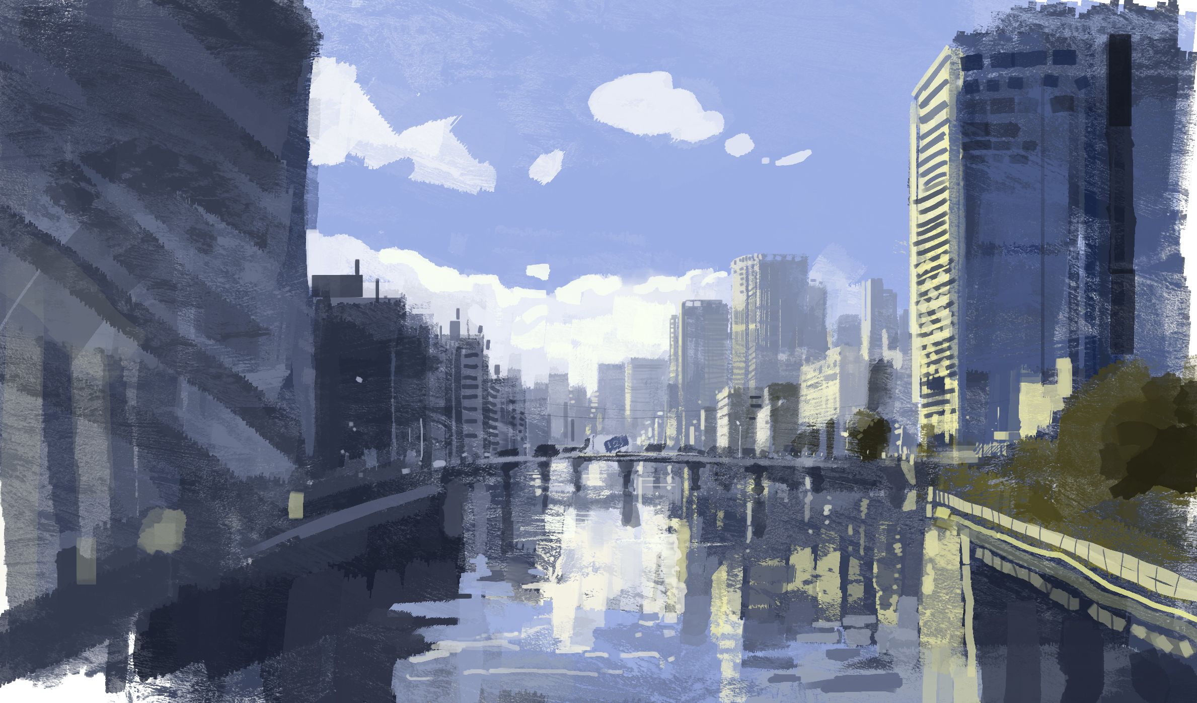 Download mobile wallpaper Anime, City, River for free.