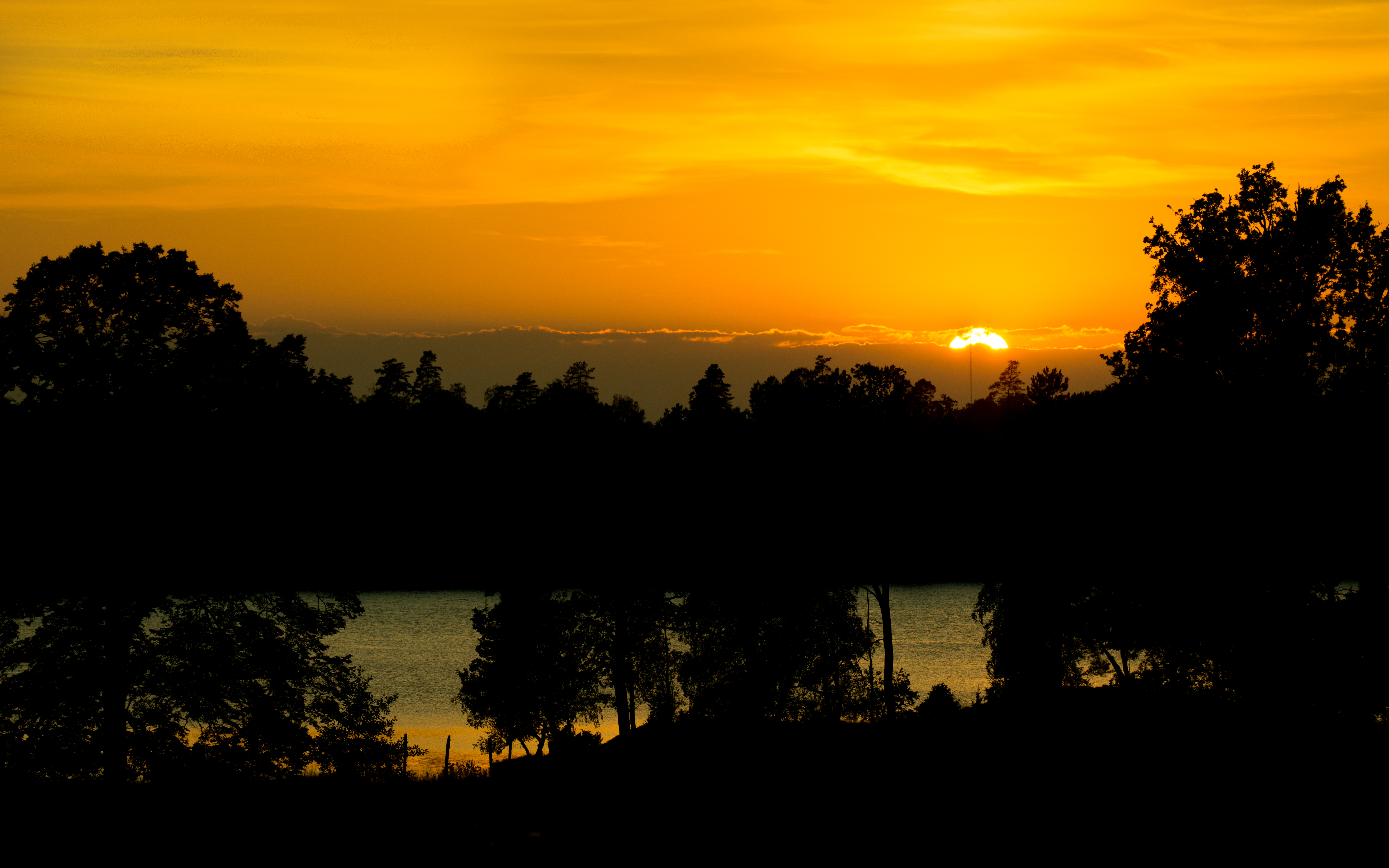 Download mobile wallpaper Lake, Trees, Sunset, Silhouettes, Dark for free.