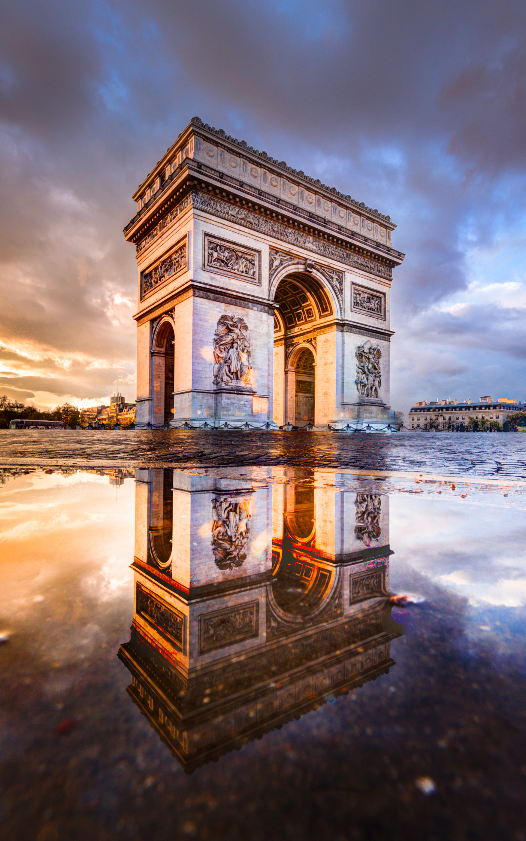 Descarga gratuita de fondo de pantalla para móvil de París, Monumentos, Reflexión, Francia, Monumento, Arco Del Triunfo, Hecho Por El Hombre, Reflejo.