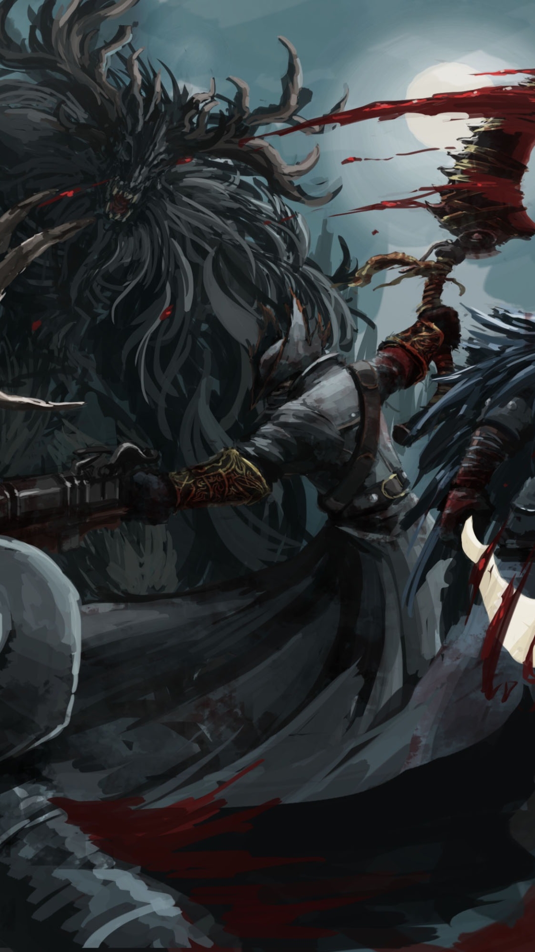 Download mobile wallpaper Blood, Dark, Battle, Werewolf, Sword, Video Game, Bloodborne for free.