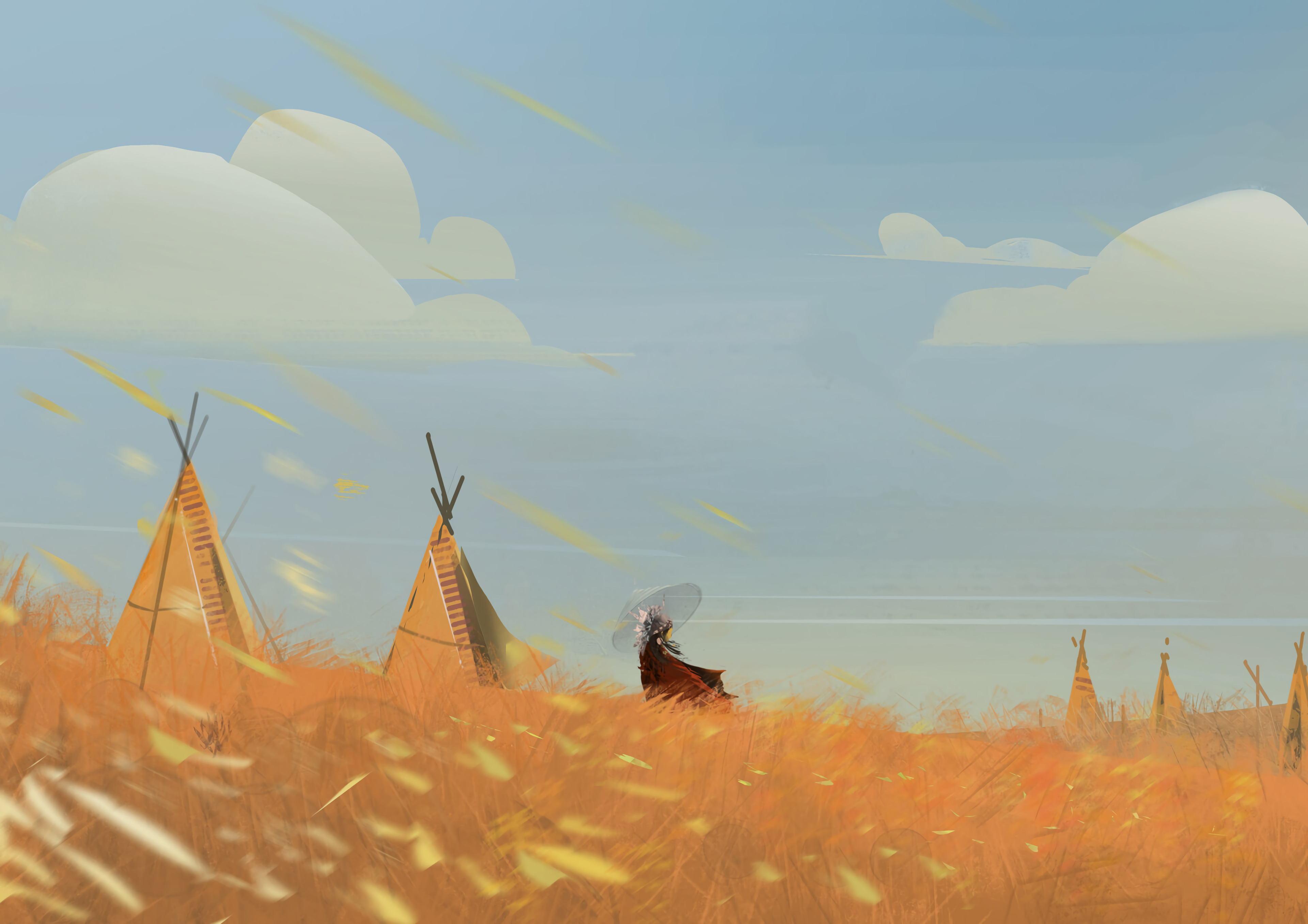 PC Wallpapers art, girl, outfit, attire, traditions, wigwams