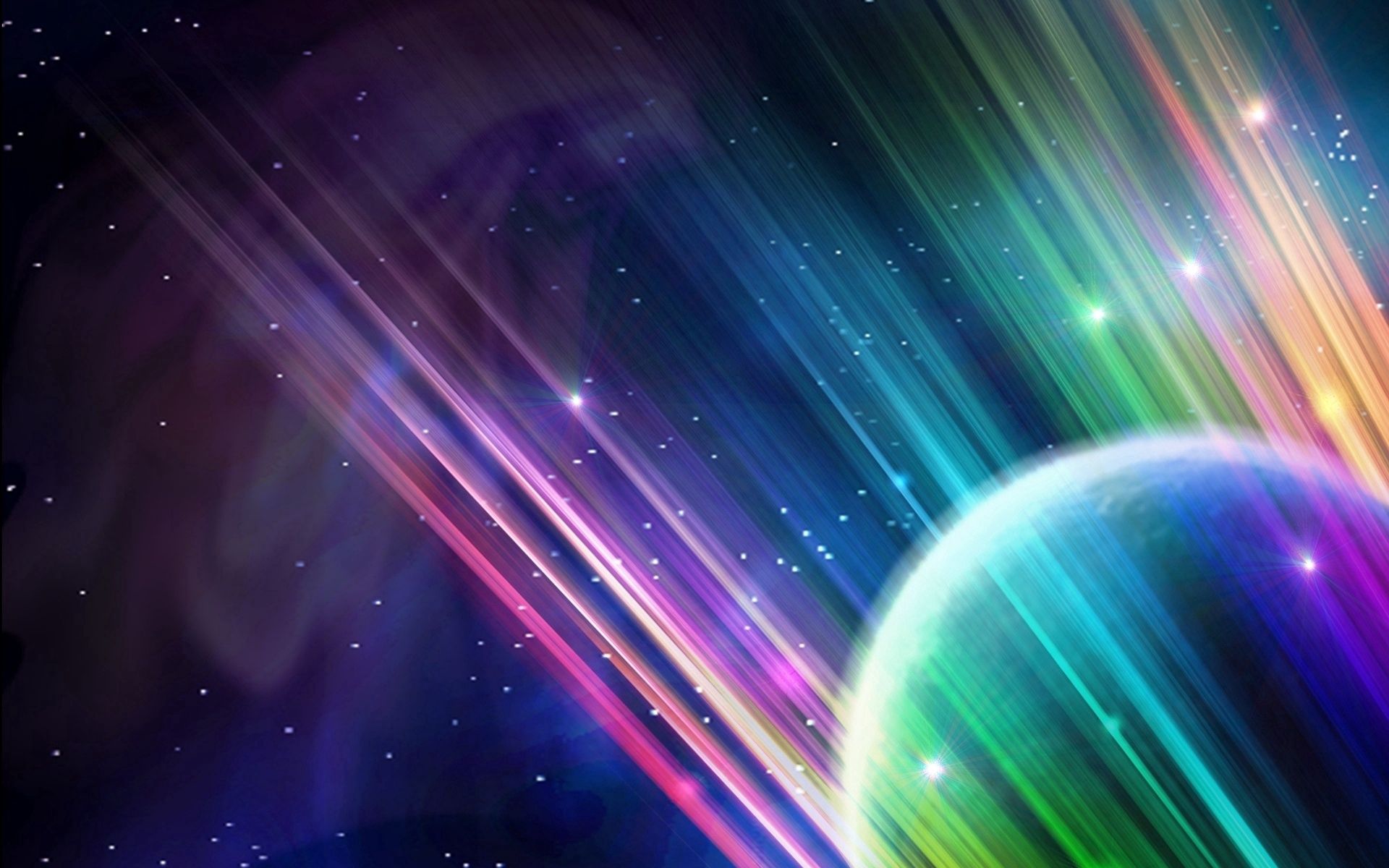 Download mobile wallpaper Beams, Rays, Light, Ball, Shine, Iridescent, Abstract, Lines, Planet, Rainbow for free.