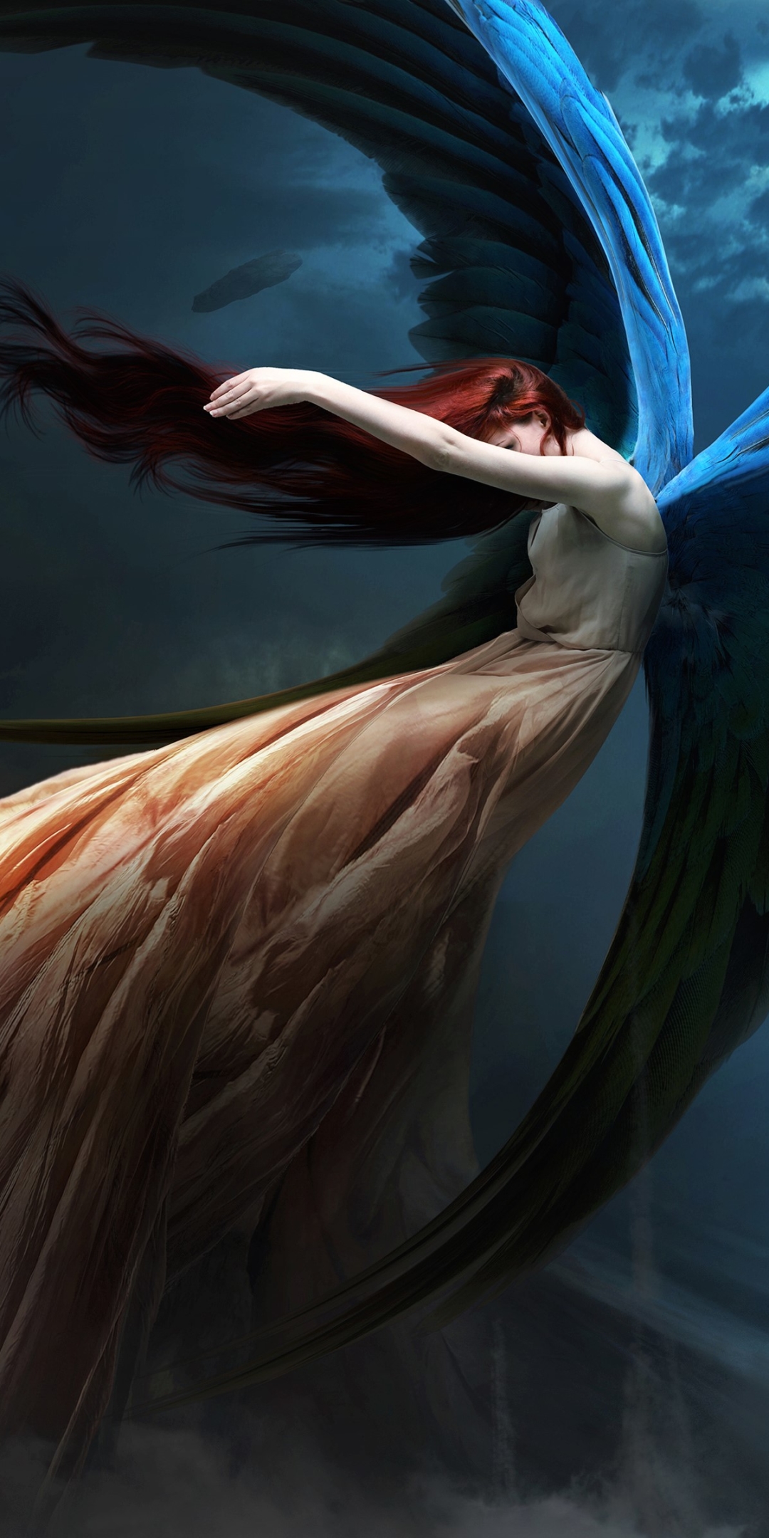 Download mobile wallpaper Fantasy, Redhead, Wings, Angel, Dress for free.