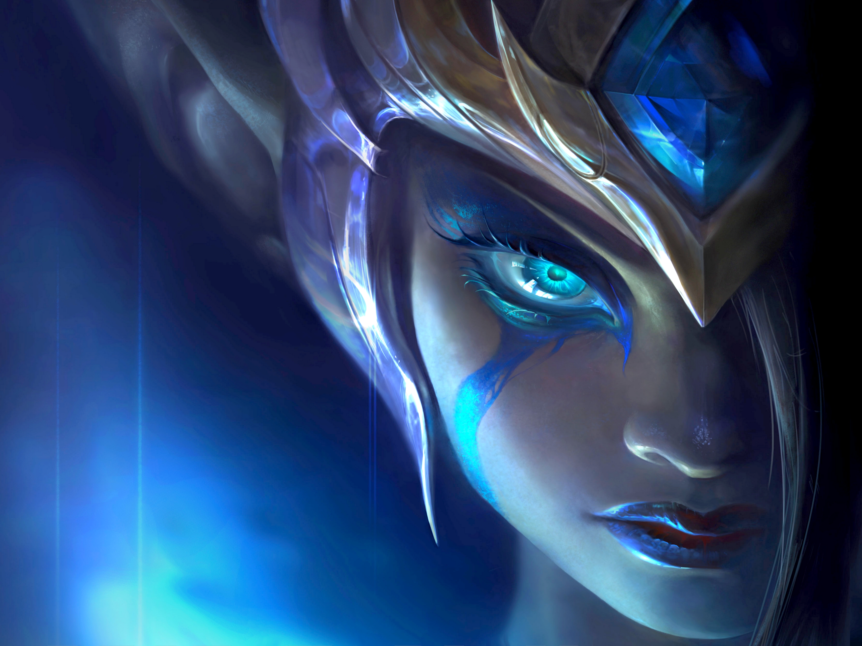 Download mobile wallpaper Fantasy, League Of Legends, Face, Blue Eyes, Video Game, Morgana (League Of Legends) for free.