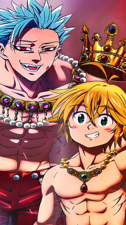 Download mobile wallpaper Anime, Crown, Green Eyes, Blue Hair, Red Eyes, The Seven Deadly Sins, Meliodas (The Seven Deadly Sins), Ban (The Seven Deadly Sins) for free.
