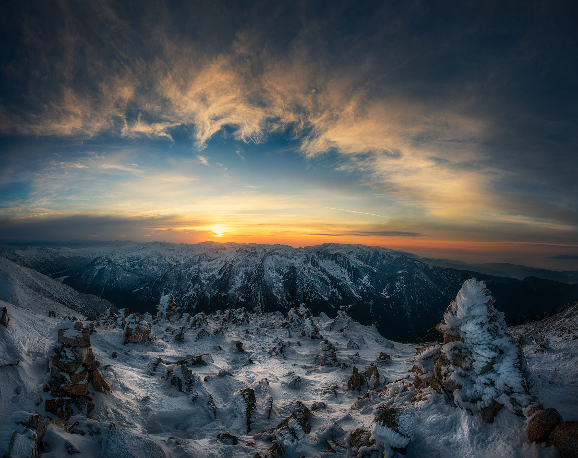 Download mobile wallpaper Winter, Sunset, Snow, Mountain, Earth for free.