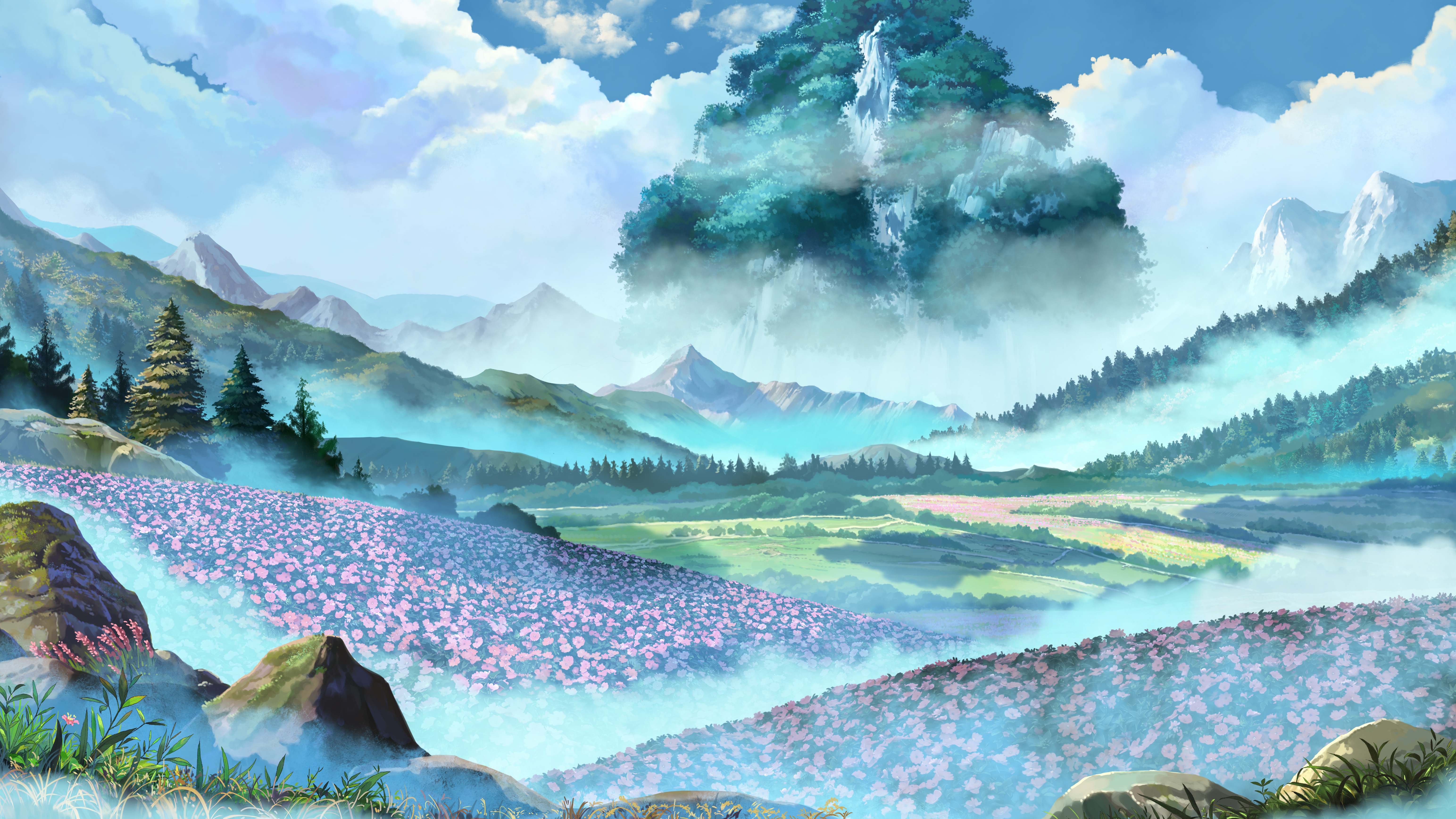 Download mobile wallpaper Anime, Landscape, Nature, Flower for free.
