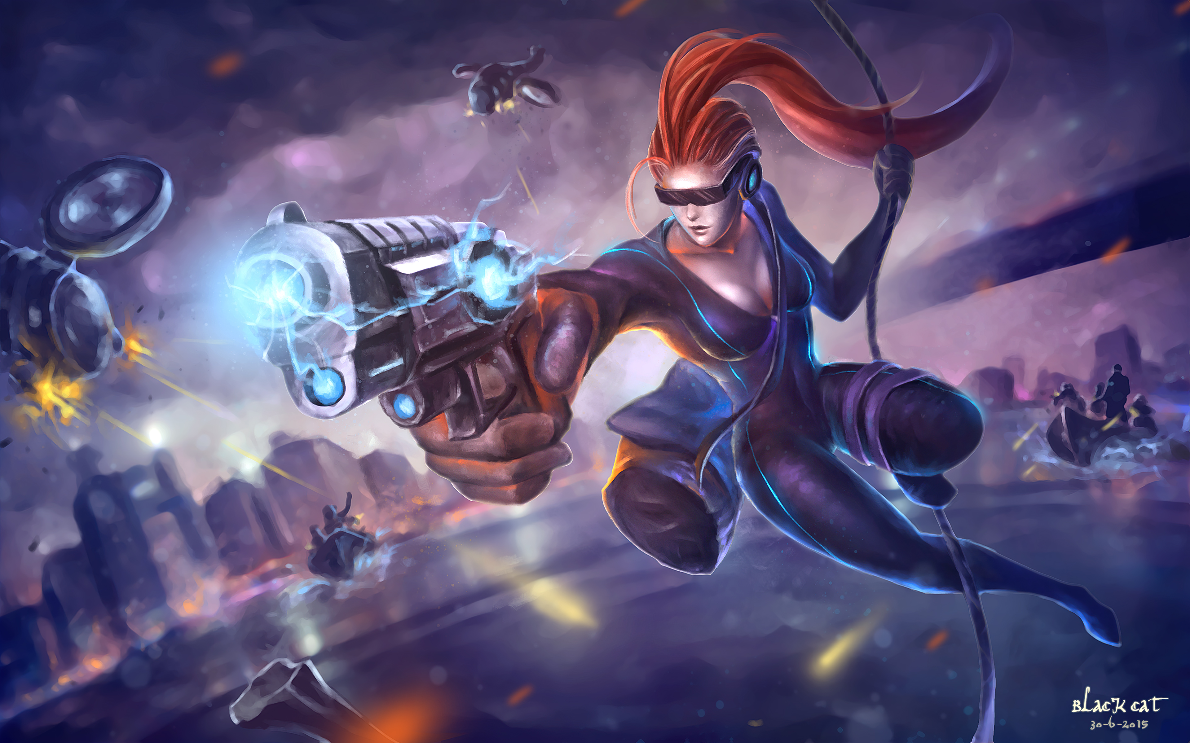 Download mobile wallpaper Weapon, Sci Fi, Gun, Red Hair, Women Warrior, Woman Warrior for free.