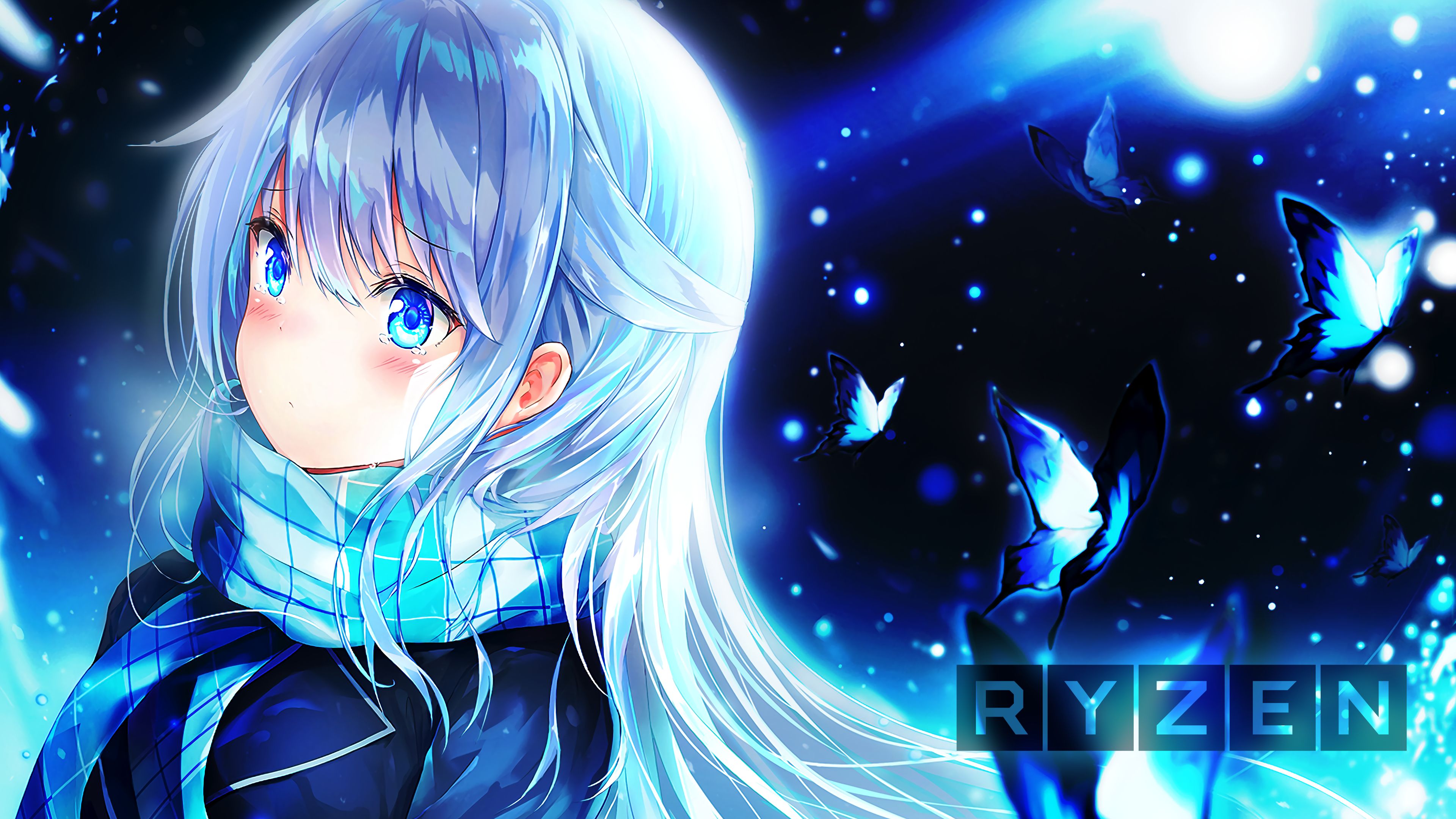 Free download wallpaper Anime, Butterfly, Blue Eyes, Original, Blue Hair, Long Hair on your PC desktop