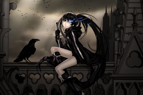 Download mobile wallpaper Anime, Black Rock Shooter, Bird, Raven, Crow, Blue Eyes for free.