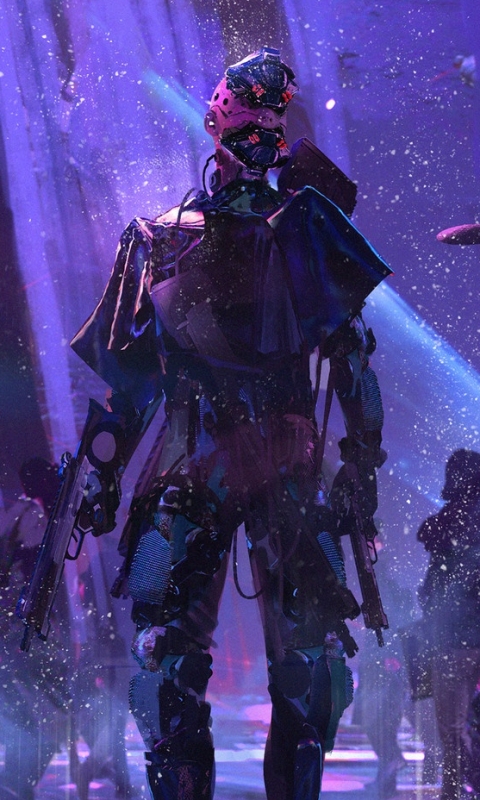 Download mobile wallpaper Cyberpunk, Purple, Warrior, Sci Fi, Cyborg for free.