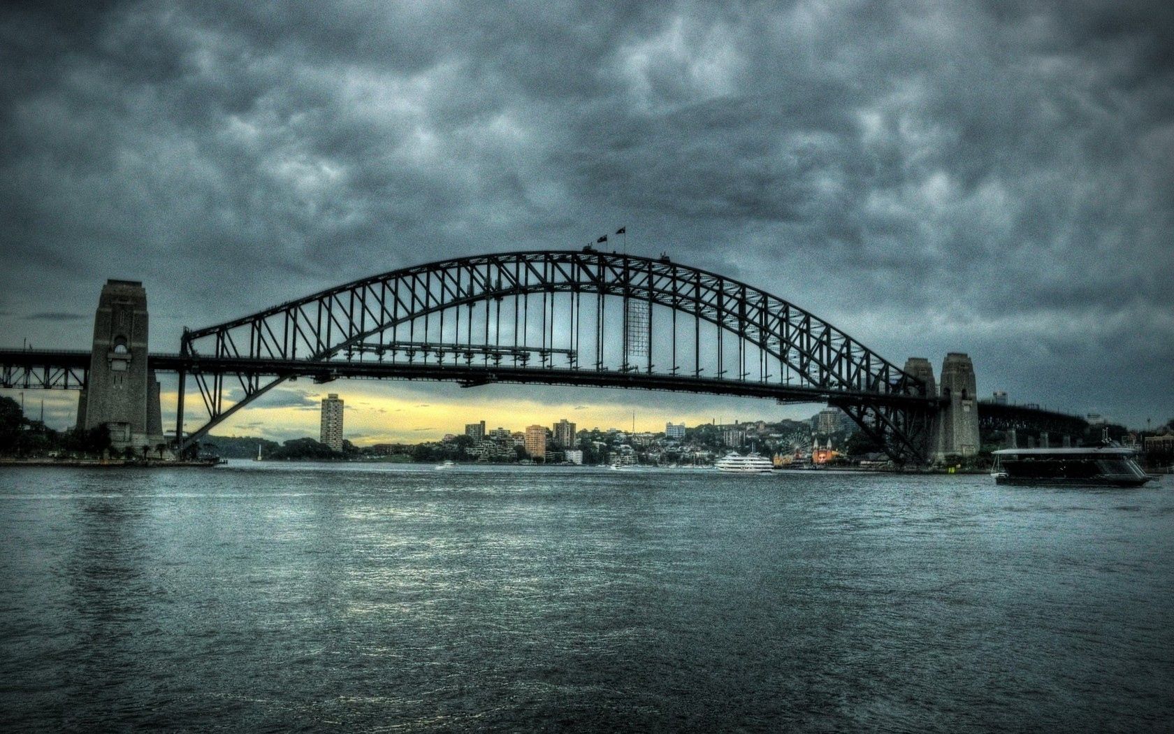 clouds, cities, rivers, sky, sydney, city, bridge, australia