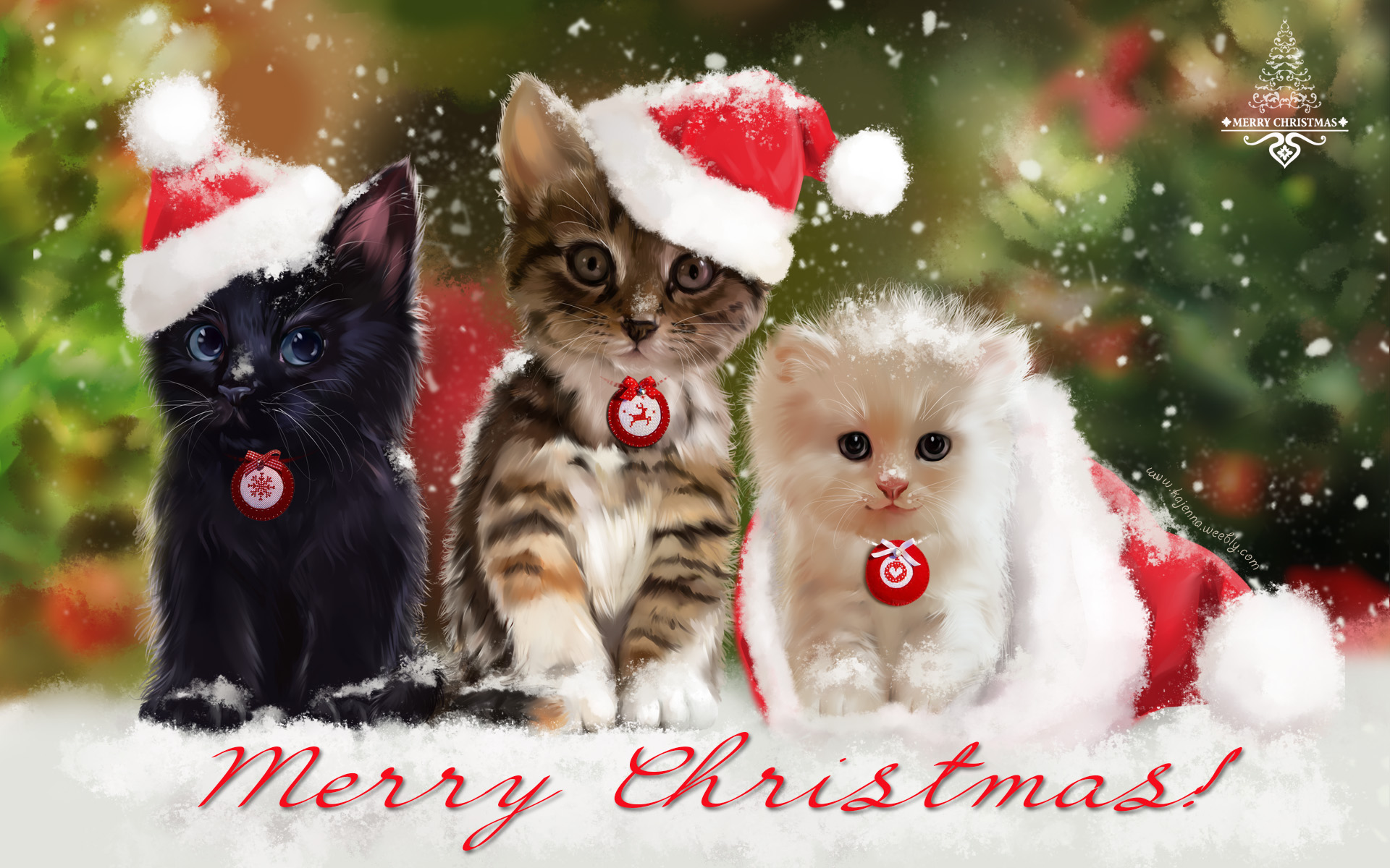 Handy-Wallpaper Feiertage, Weihnachten, Katze, Süß, Malerei, Frohe Weihnachten, Weihnachtsmütze kostenlos herunterladen.