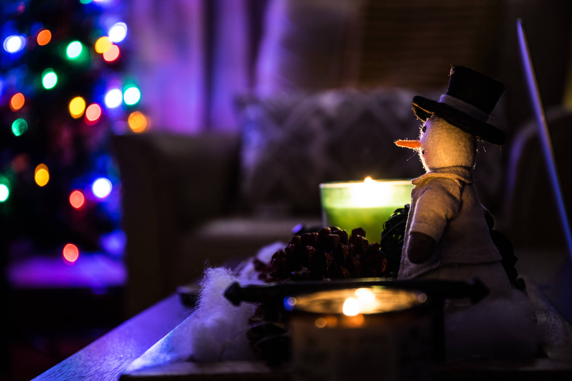Download mobile wallpaper Snowman, Christmas, Holiday, Candle, Christmas Lights for free.