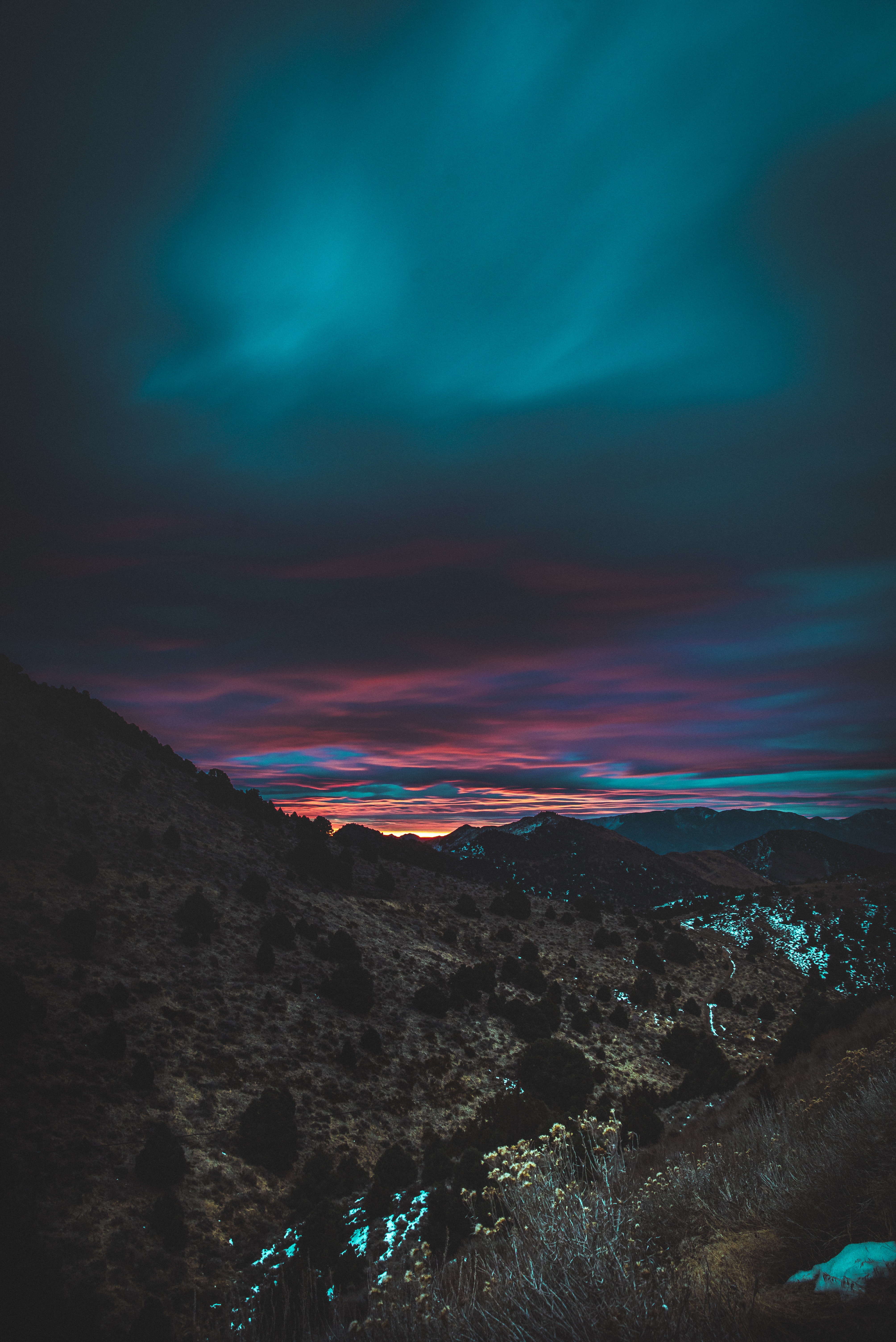 Download mobile wallpaper Night, Mountain, Nature, Sky, Sunset, Dark for free.